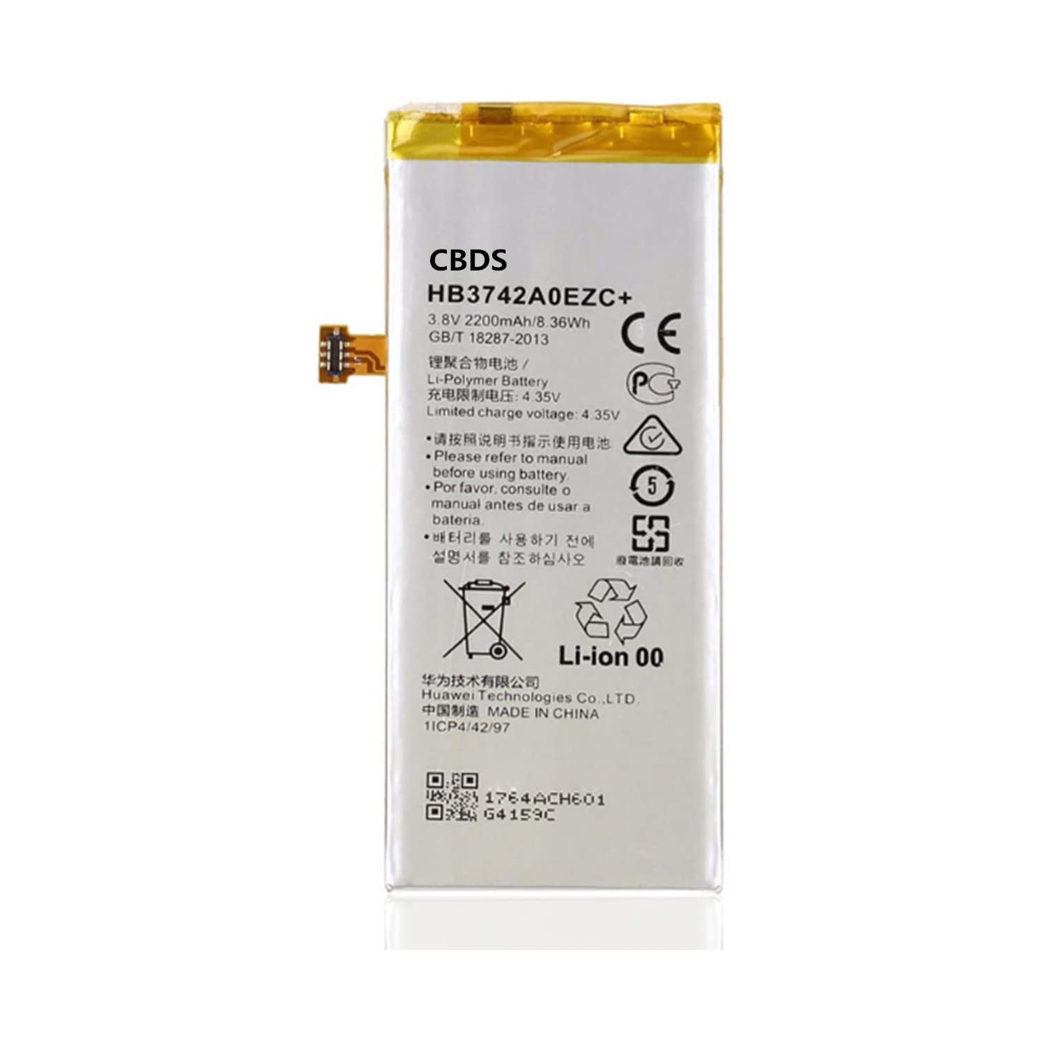 (CBDS) 2200mAh, 8.36 Wh Replacement Battery - Compatible with Huawei P8 LITE HB3742A0EZC+ in Non-Retail Packaging.