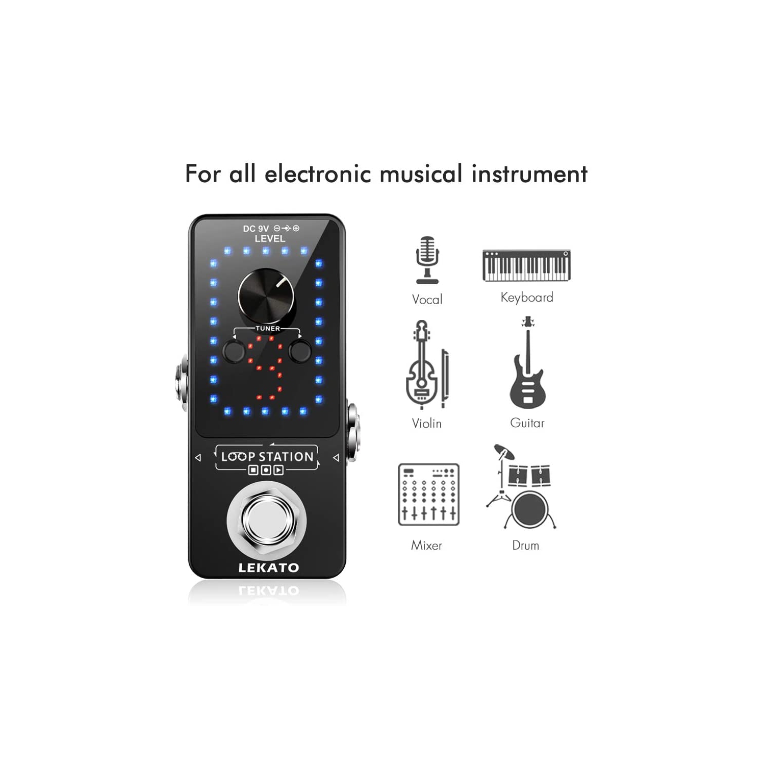 Pédale d'effet de guitare LEKATO pédale de boucle de guitare fonction de boucle de station de boucle 9 boucles 40 minutes enregistrement