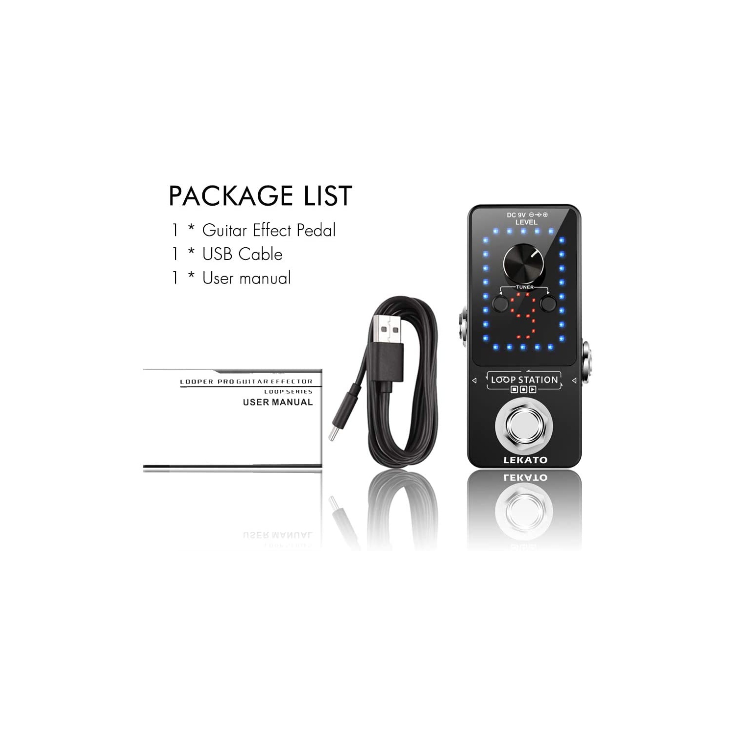 Pédale d'effet de guitare LEKATO pédale de boucle de guitare fonction de boucle de station de boucle 9 boucles 40 minutes enregistrement
