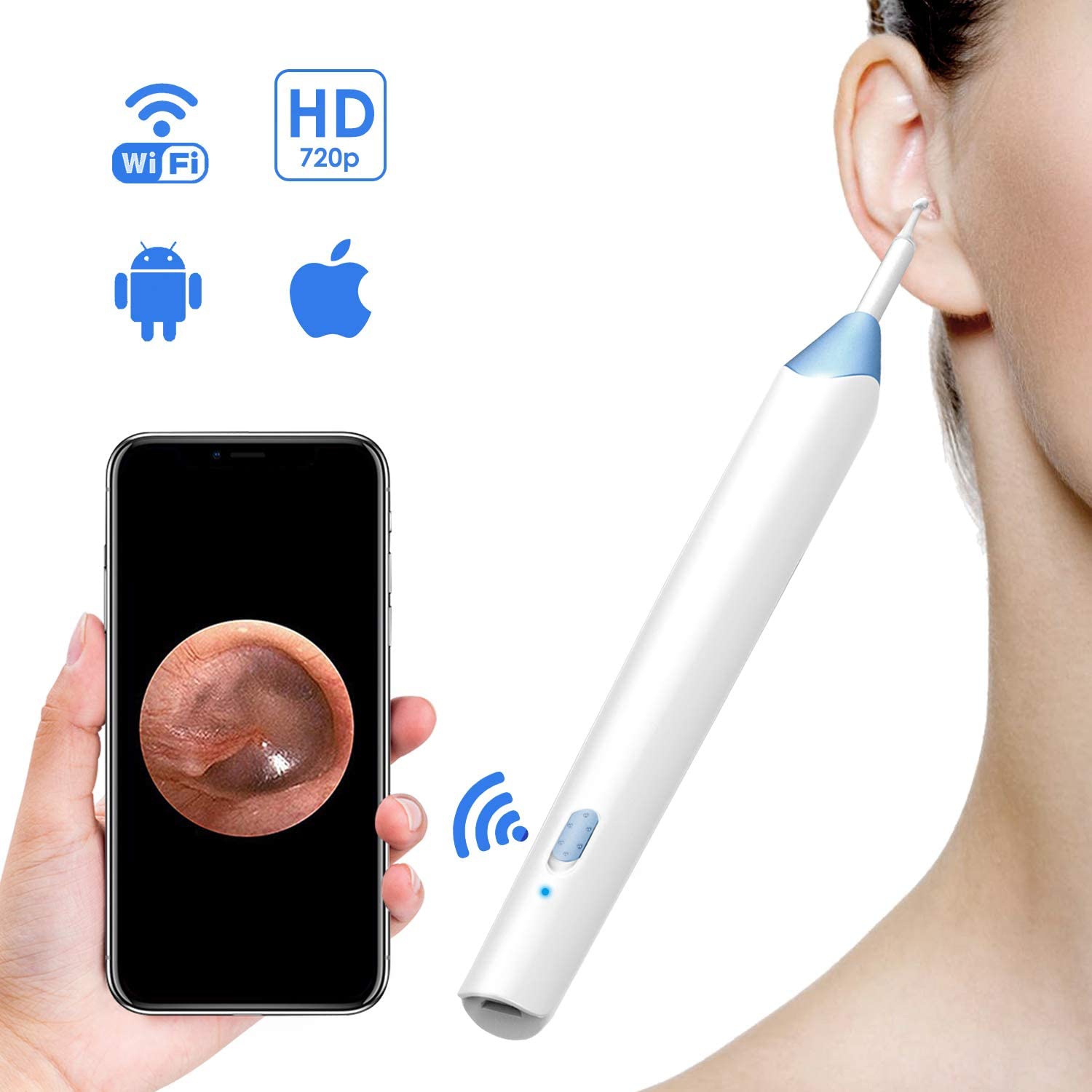 Tablet YYS SPY Digital Wireless Otoscope Windows USB Ear Cleaner with WiFi Box for iPhone iPad Android Mac 720P WiFi Ear Scope Endoscope Ear Camera with Earwax Remover Tools with 6 LED Lights
