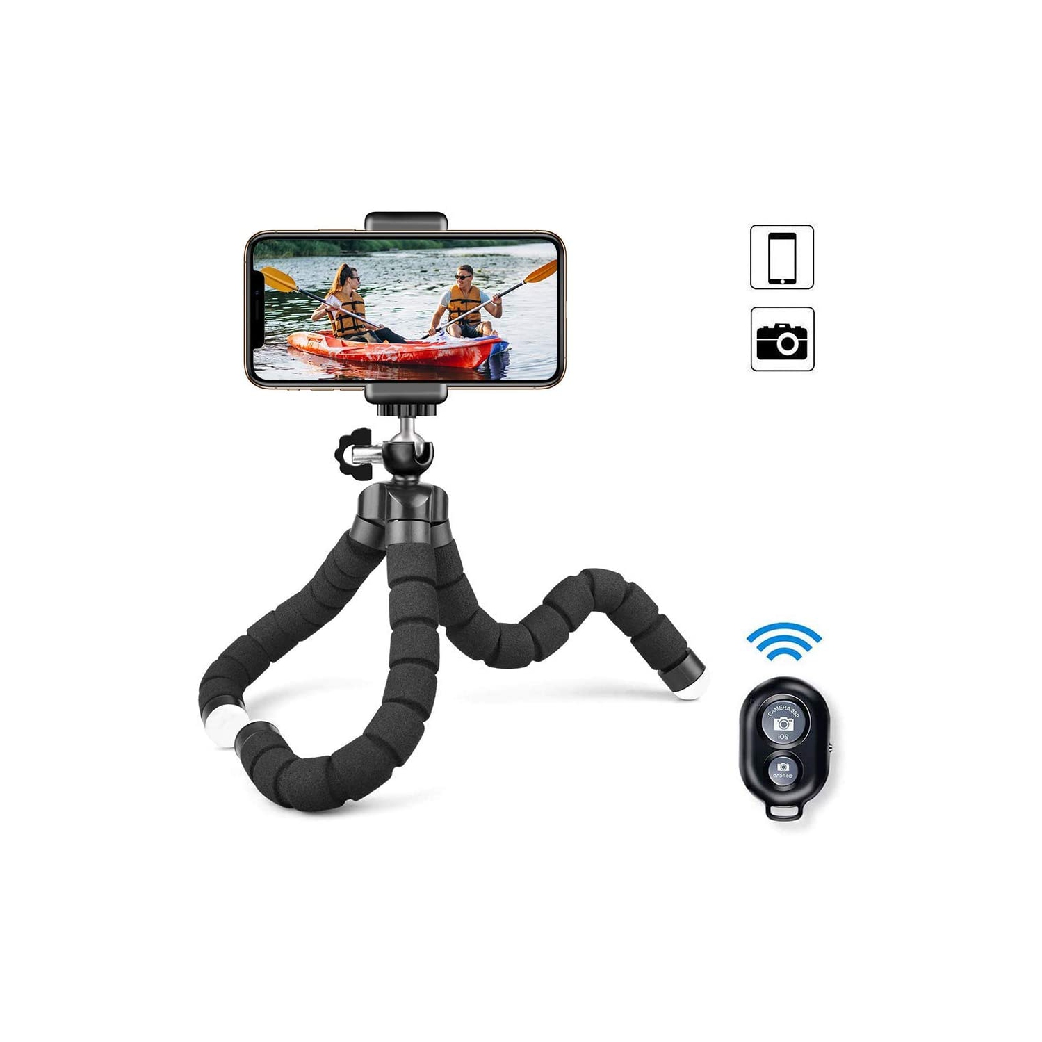 Trépied pour téléphone, trépied flexible avec télécommande Bluetooth et pince universelle, mini trépied de voyage réglable à 360°