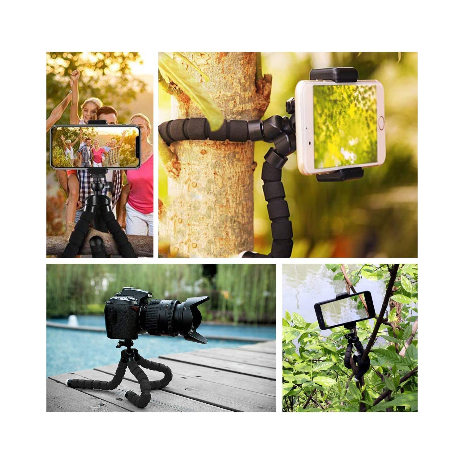 Trépied pour téléphone, trépied flexible avec télécommande Bluetooth et pince universelle, mini trépied de voyage réglable à 360°