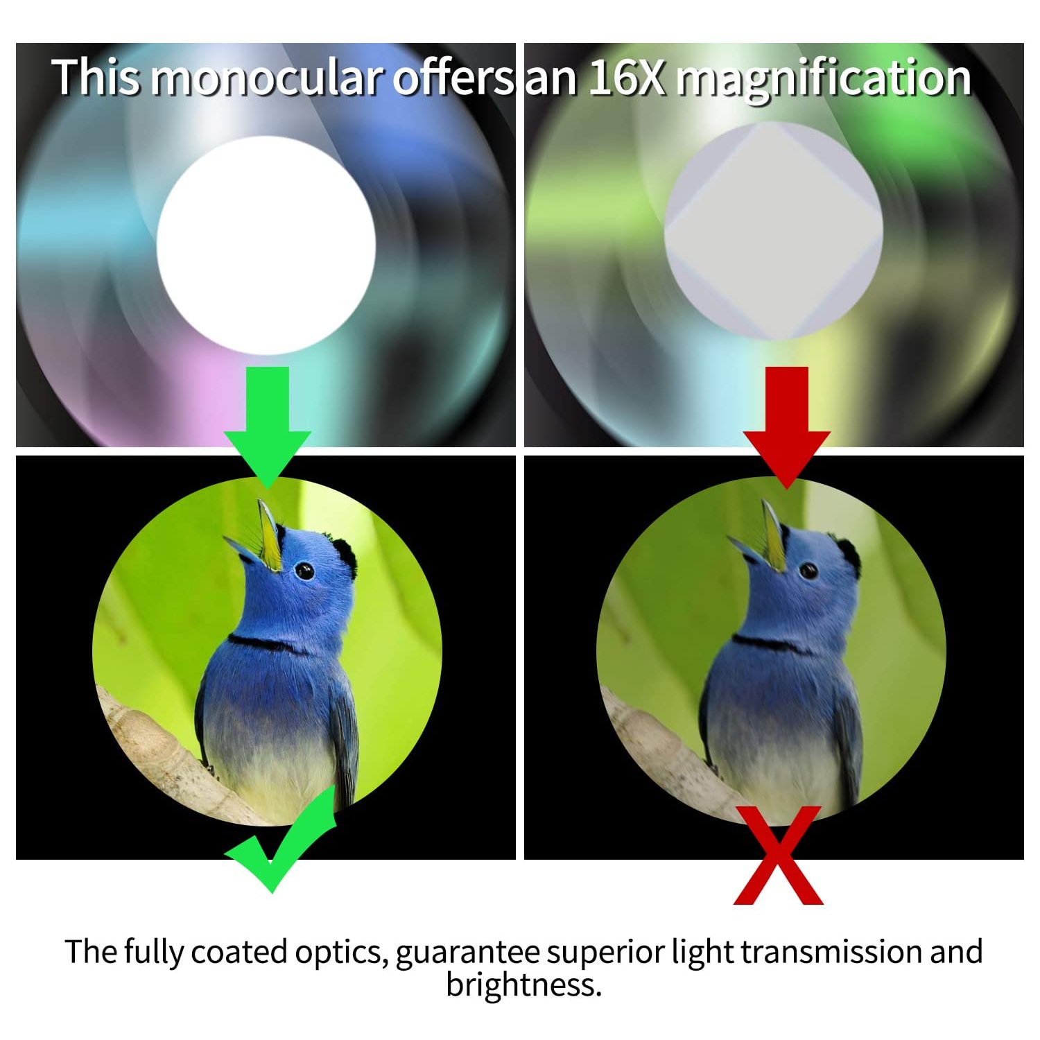 Monocular Telescope, 16x52 High Power BAK4 HD Monocular with Smartphone Holder Tripod for Adults Waterproof Night