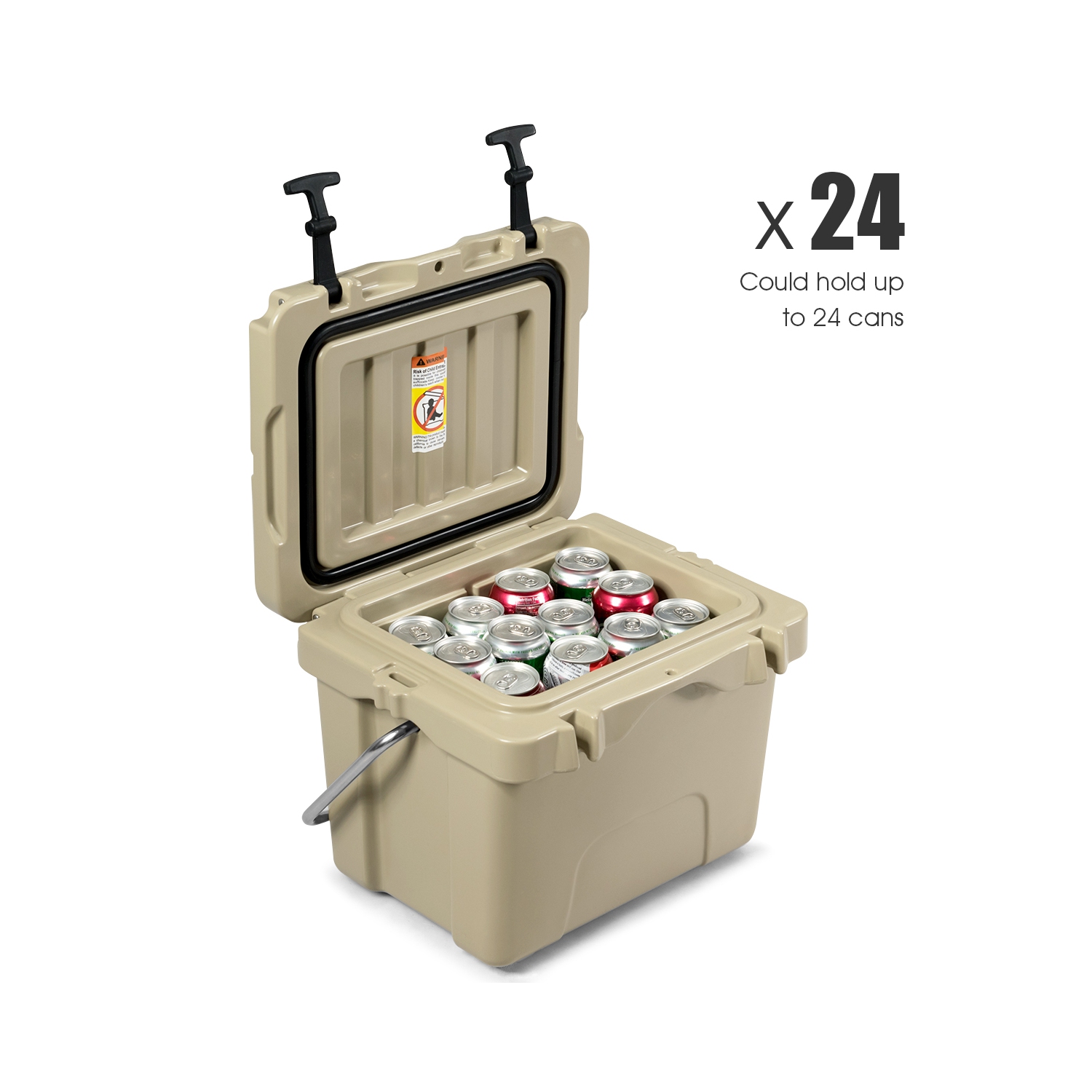 Costway 16 Quart Cooler Portable Ice Chest Leak-Proof 24 Cans Ice Box for Camping Khaki