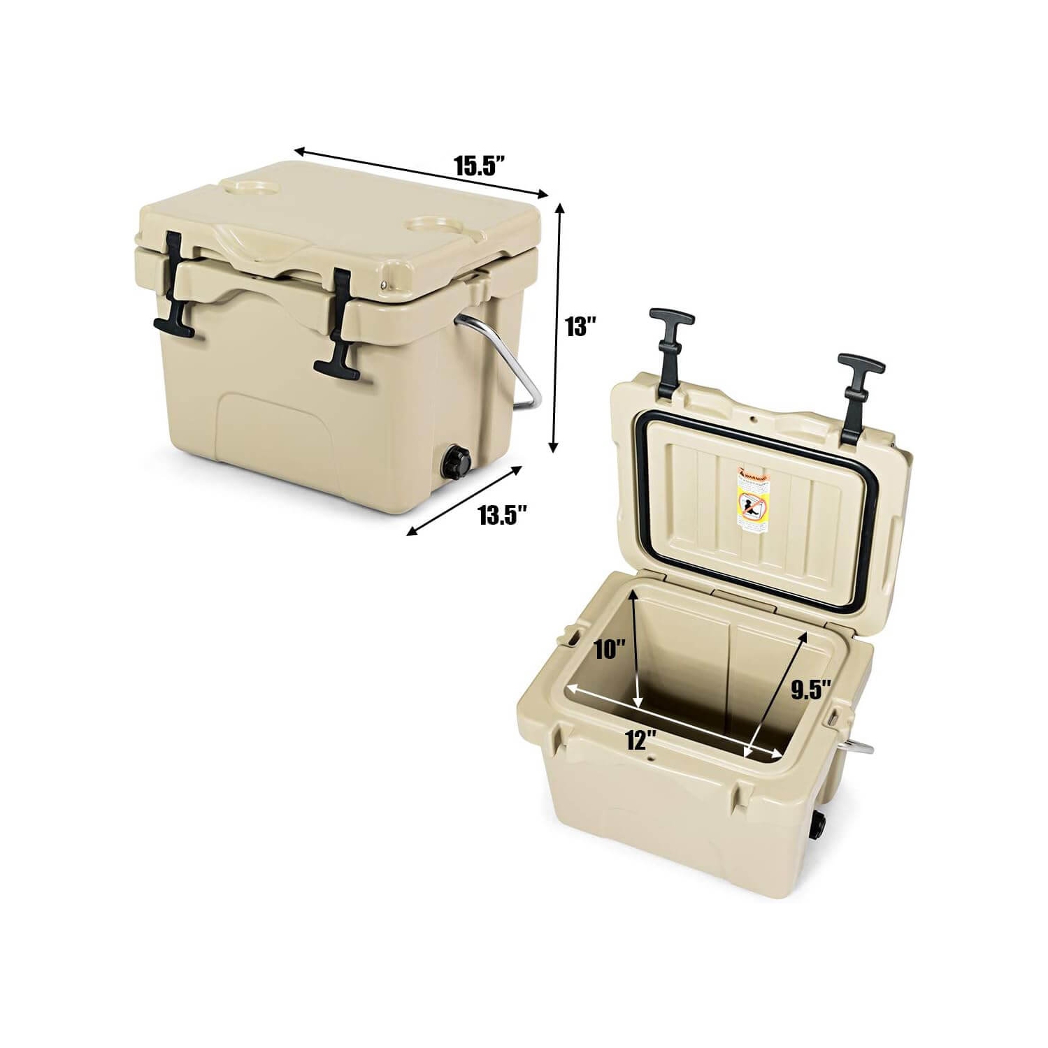 Costway 16 Quart Cooler Portable Ice Chest Leak-Proof 24 Cans Ice Box for Camping Khaki