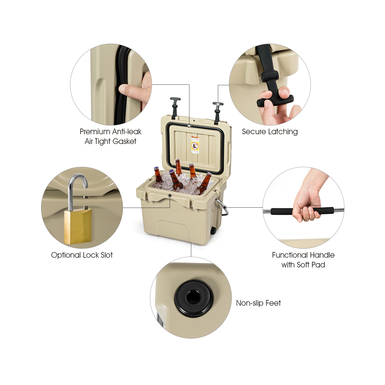 Costway 16 Quart Cooler Portable Ice Chest Leak-Proof 24 Cans Ice Box for Camping Khaki