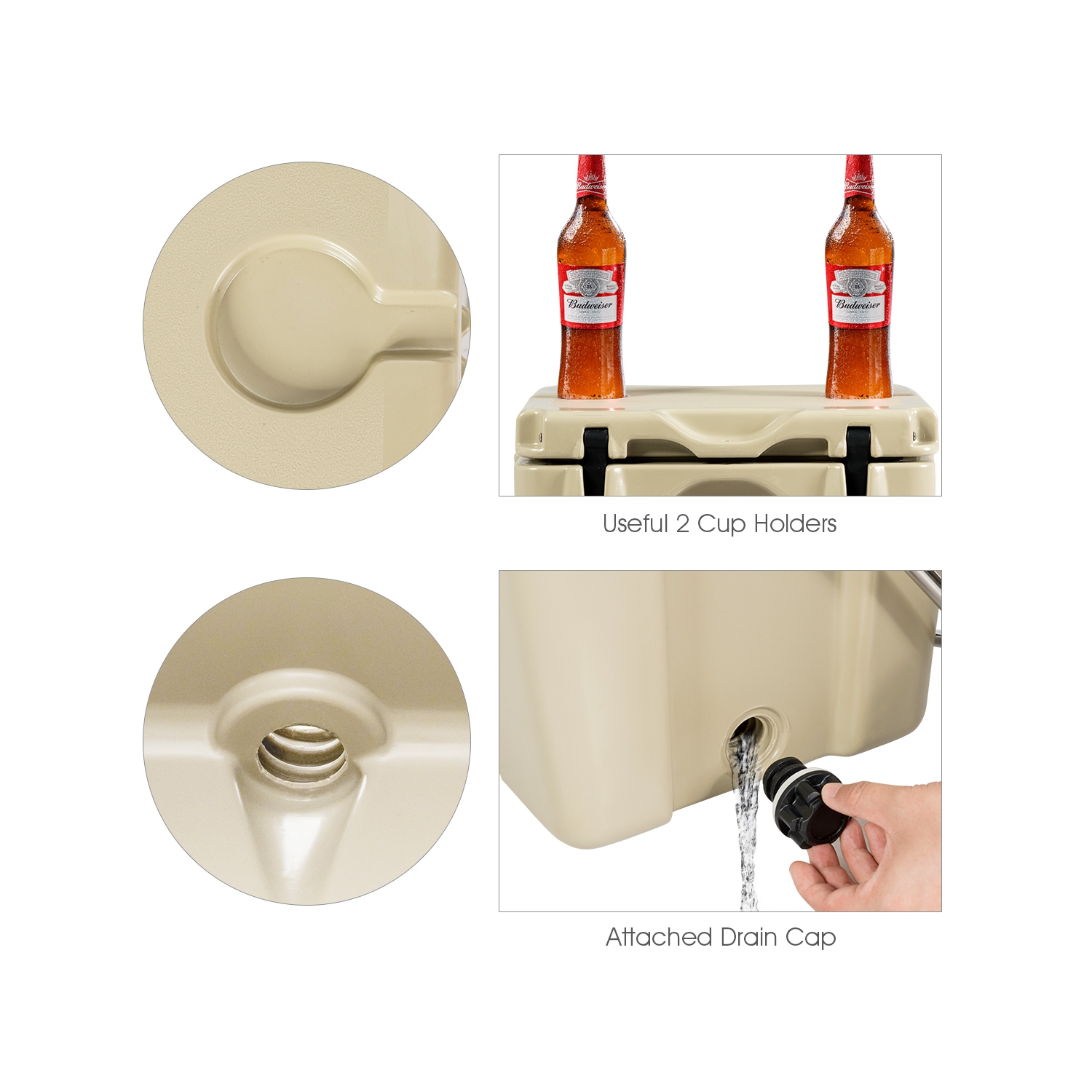 Costway 16 Quart Cooler Portable Ice Chest Leak-Proof 24 Cans Ice Box for Camping Khaki