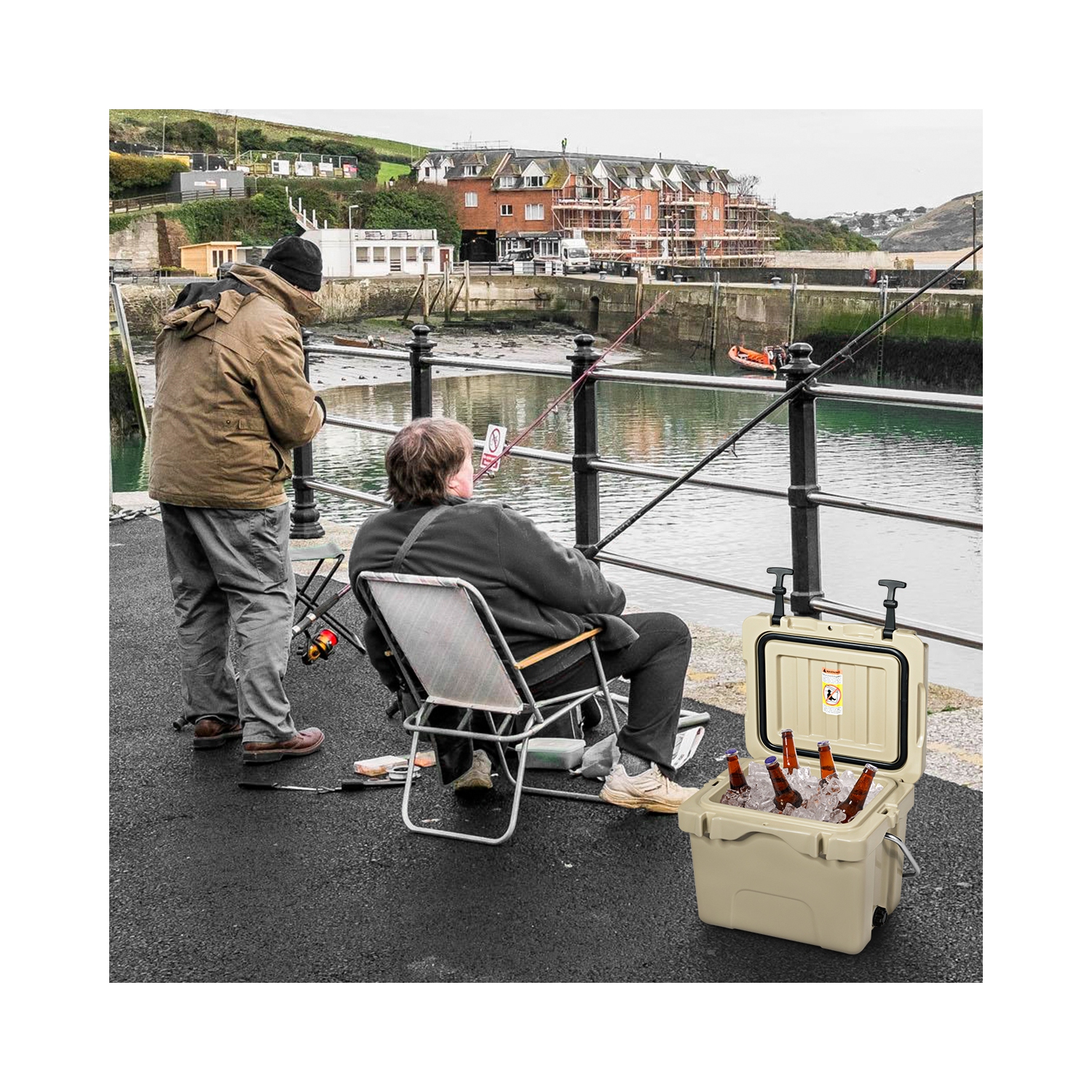 Costway 16 Quart Cooler Portable Ice Chest Leak-Proof 24 Cans Ice Box for Camping Khaki