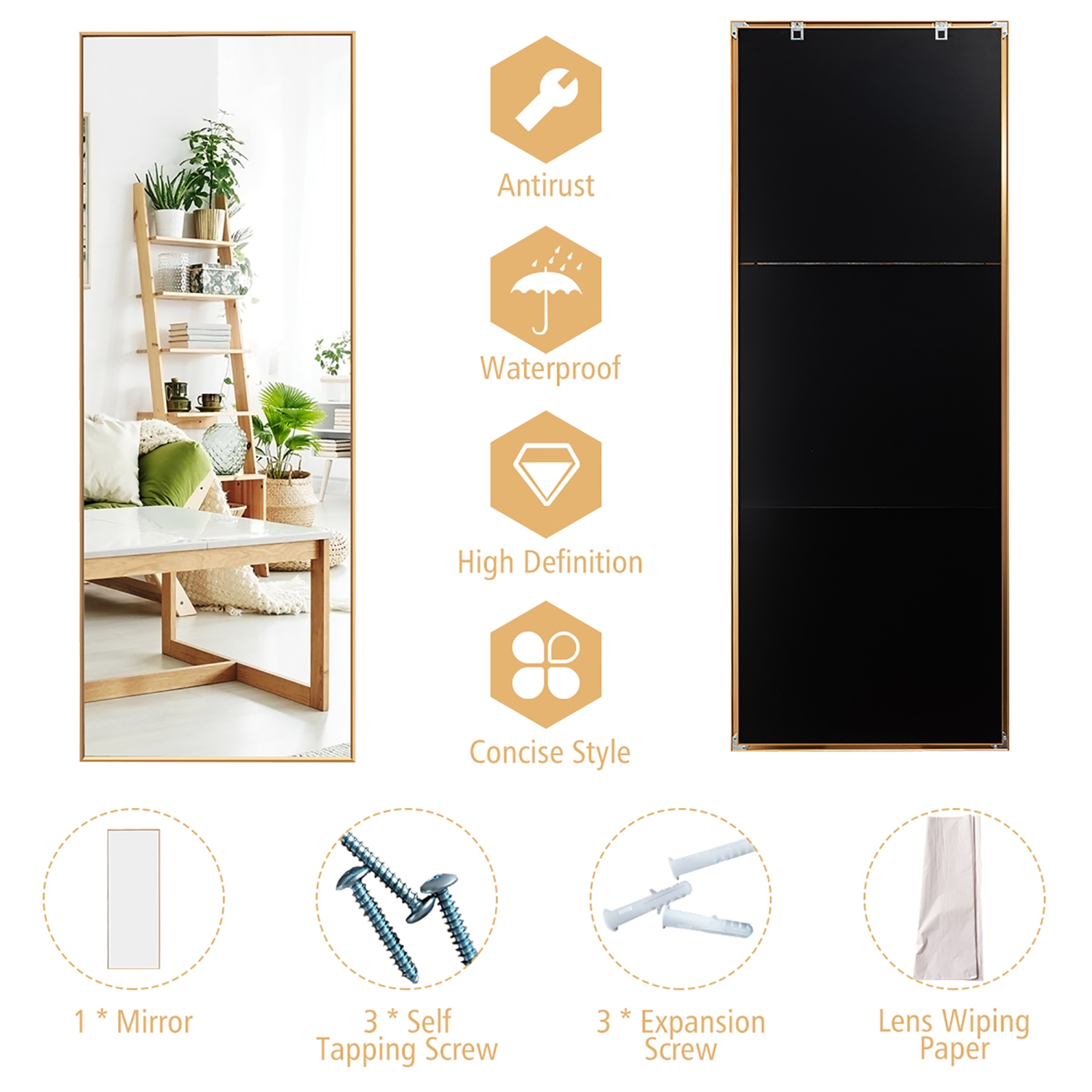 Costway 59''Full Length Body Mirror Aluminum Frame Leaning Hanging Dressing Mirror