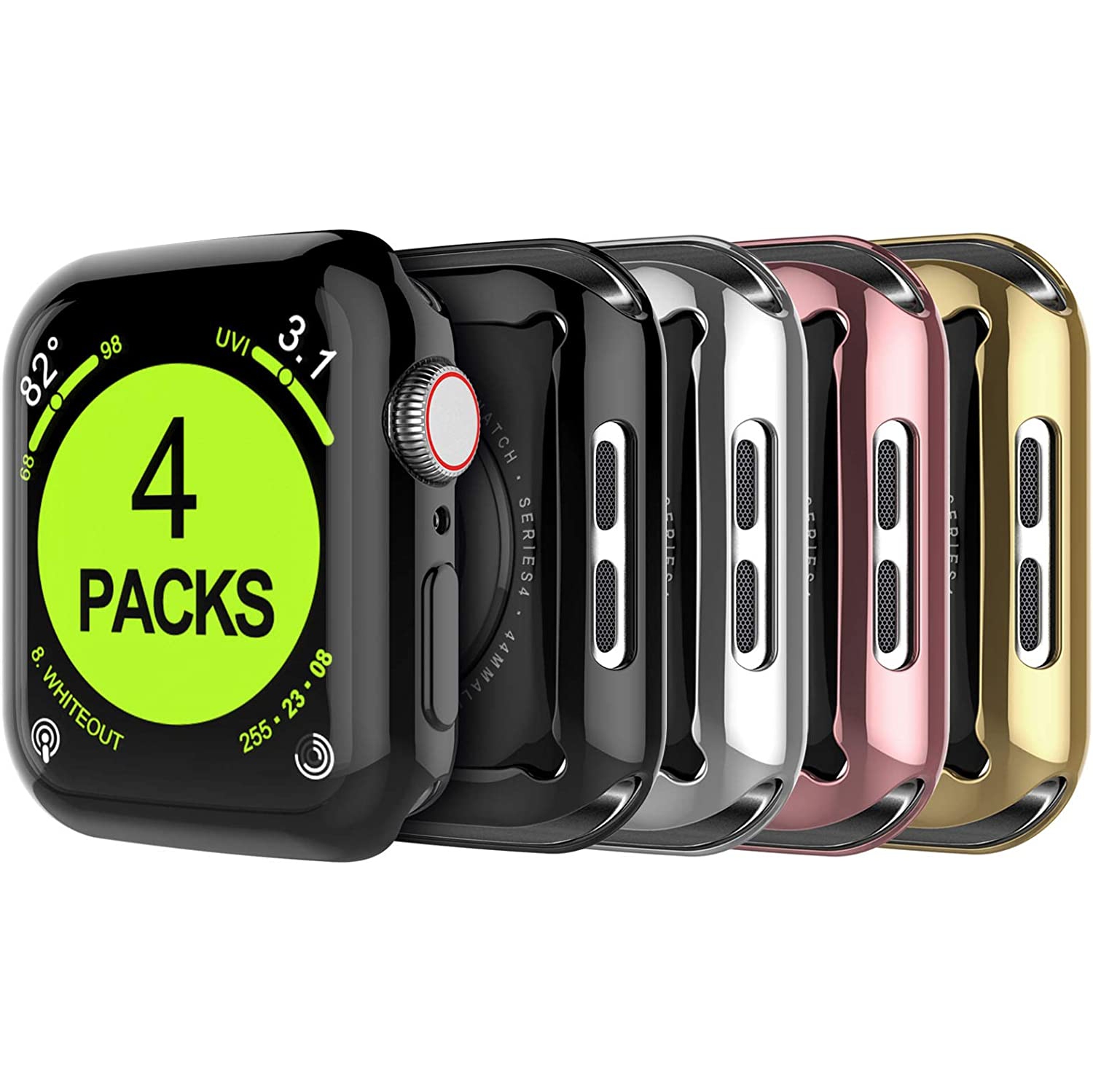 [Built-in Screen with Case] Compatible for Apple Watch 38mm 40mm 41mm 42mm 44mm 45mm 49mm Women Men Fashion Bumper Cover Replace for iWatch 2022 [4-Pack,44mm]