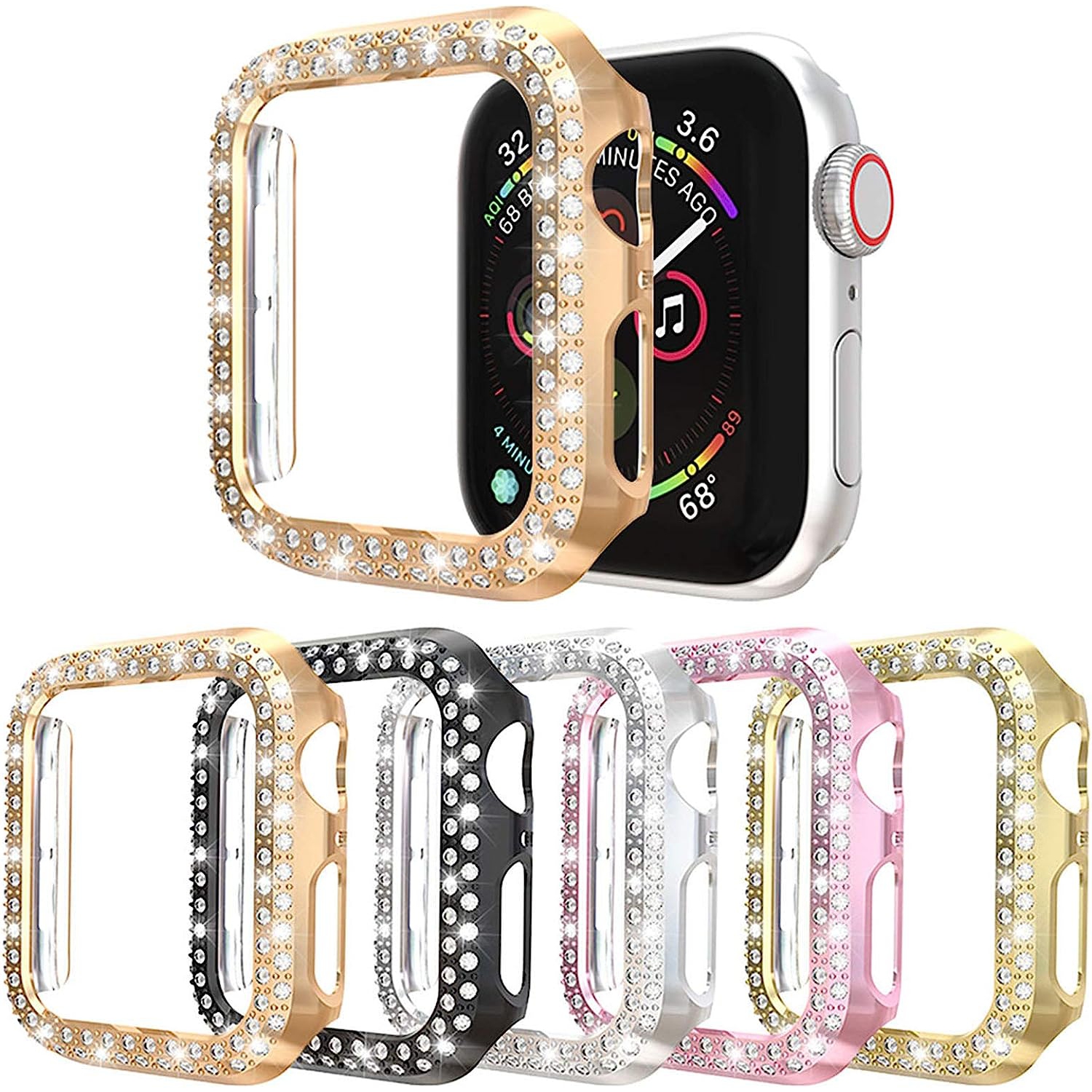 5Pack compatible avec l'étui 40&nbsp;mm 6/5/4 Apple Watch se/Series et le cadre pare-chocs plaqué PC à deux rangées Crystal Diamonds