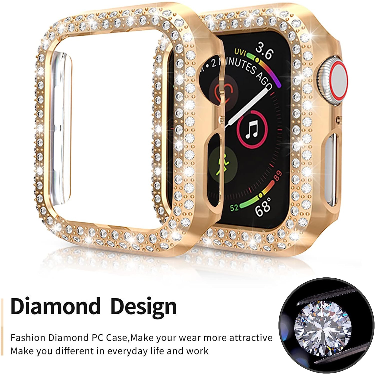 5Pack compatible avec l'étui 40 mm 6/5/4 Apple Watch se/Series et le cadre pare-chocs plaqué PC à deux rangées Crystal Diamonds