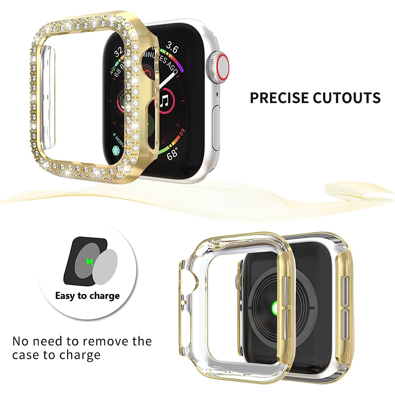 5Pack compatible avec l'étui 40 mm 6/5/4 Apple Watch se/Series et le cadre pare-chocs plaqué PC à deux rangées Crystal Diamonds