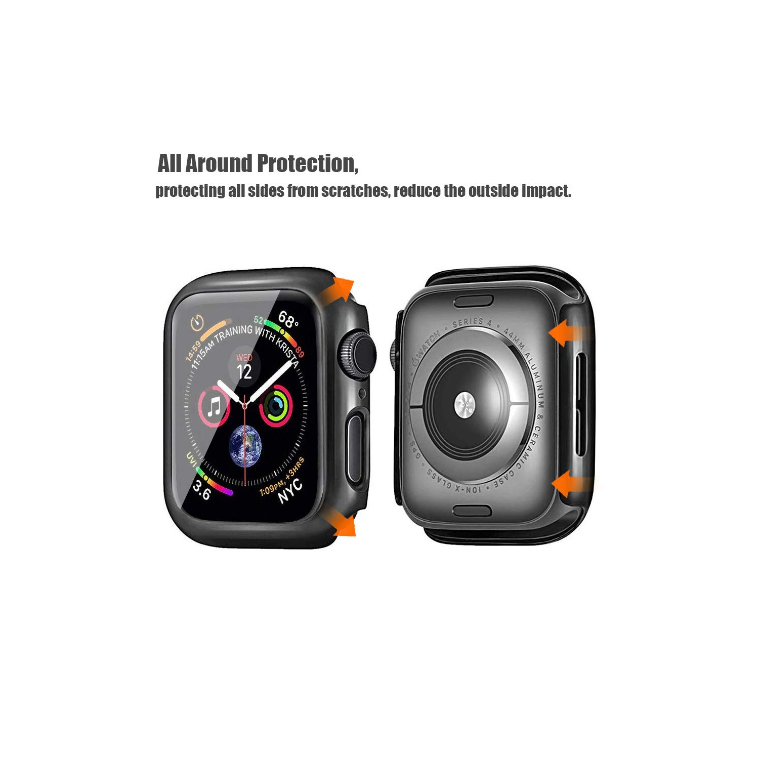 Alinsea Screen Protector for Apple Watch 44mm Series 4/5/6/ SE Tempered Glass 2 Pack Full Coverage Bumper Hard Case