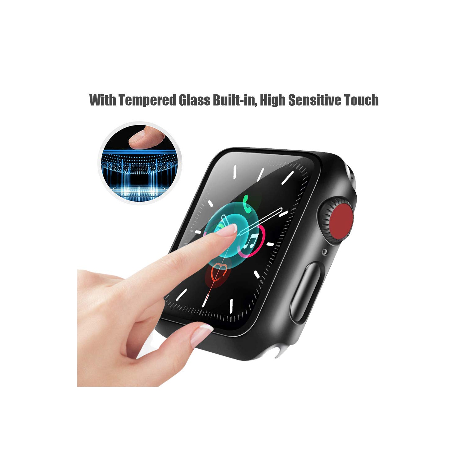 Alinsea Screen Protector for Apple Watch 44mm Series 4/5/6/ SE Tempered Glass 2 Pack Full Coverage Bumper Hard Case