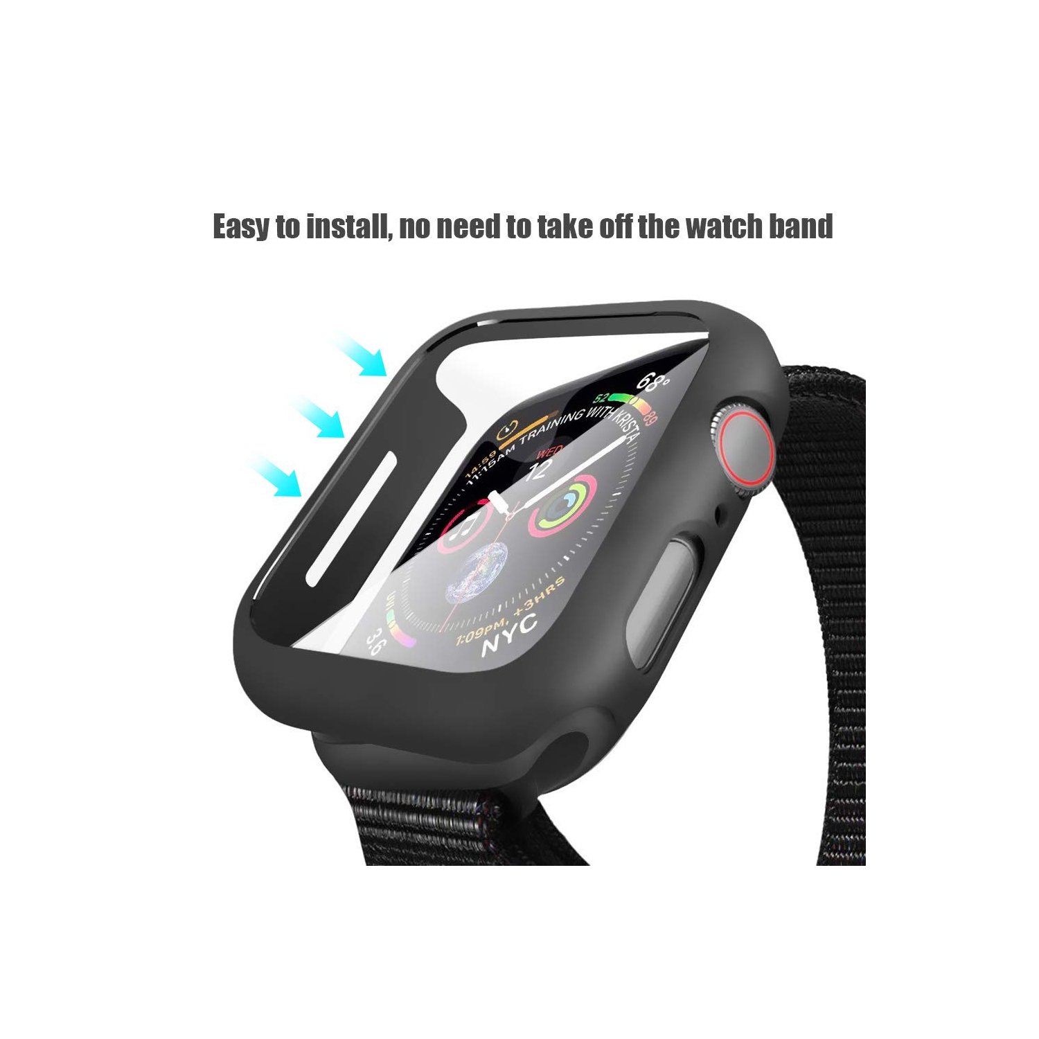 Alinsea Screen Protector for Apple Watch 44mm Series 4/5/6/ SE Tempered Glass 2 Pack Full Coverage Bumper Hard Case