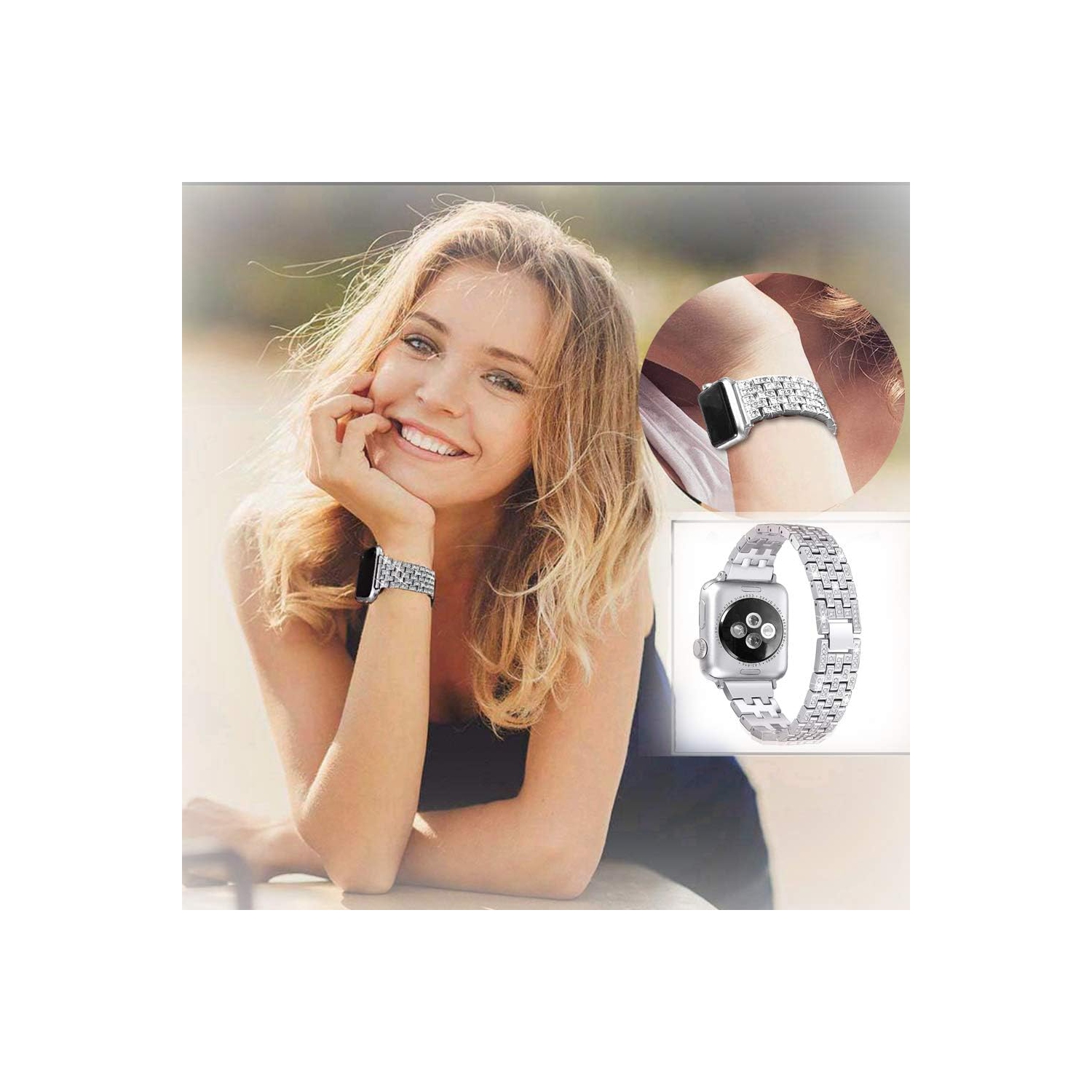 navor Bands for Apple Watch Band 38mm 40mm 41mm 42mm for iWatch Series 11/10/9/8/7/6/5/4/3/2/1/SE, Apple Watch SE,Dressy Diamond Rhinestone Jewelry