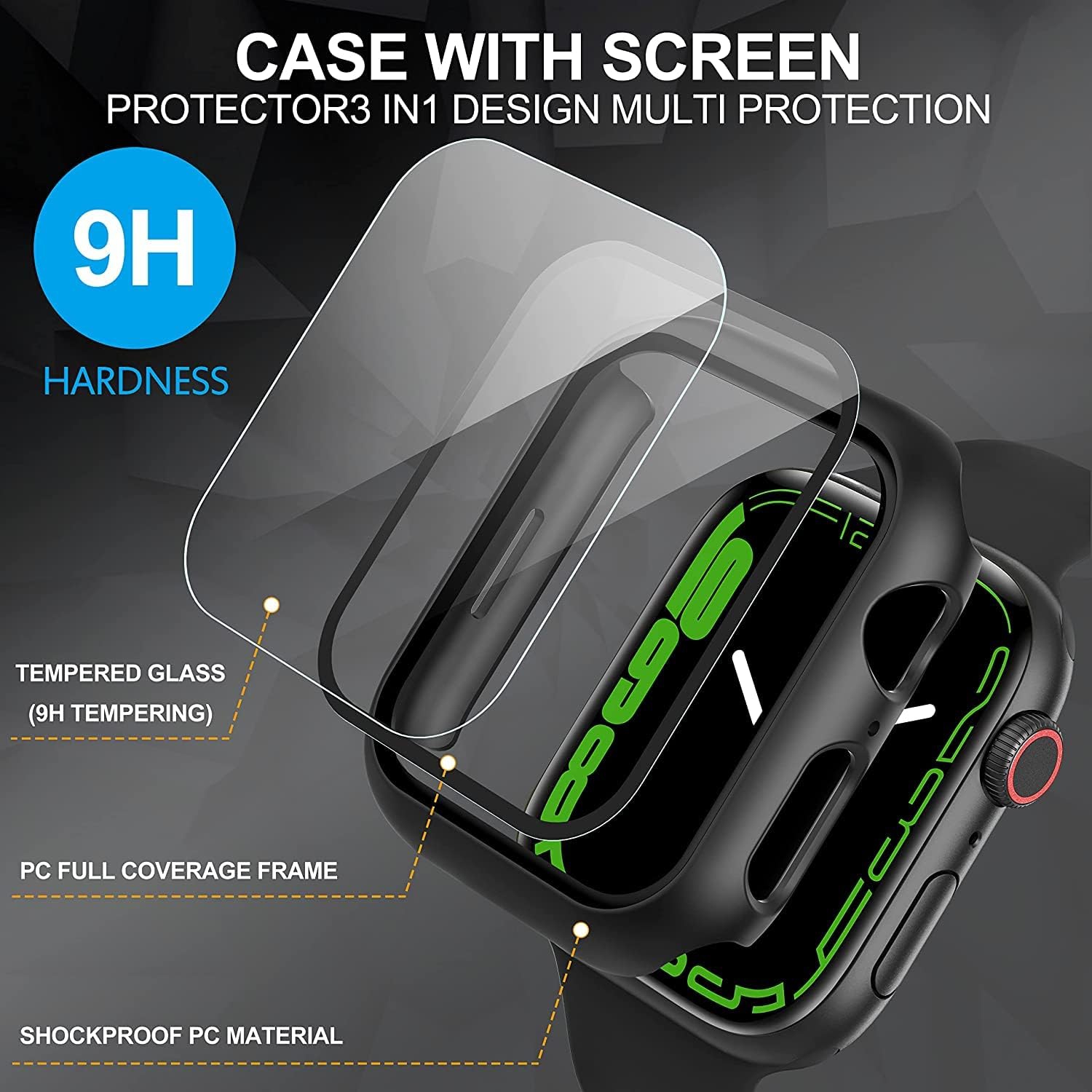 Paquet de 2 étuis protecteurs d'écran tout autour pour Apple Watch Series 8/7/6/5/4/Series se/se 2 40&nbsp;mm, protecteur d'écran en verre trempé