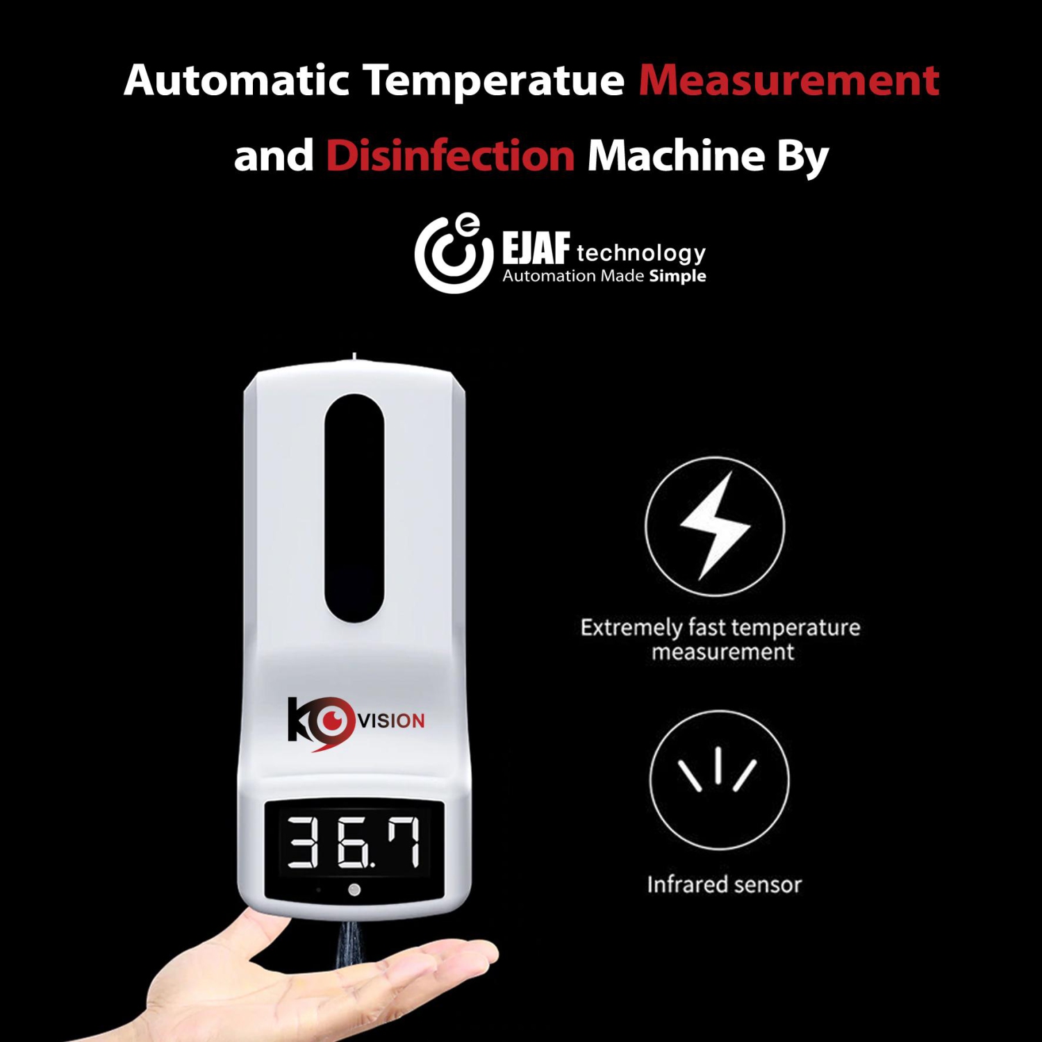 Distributeur intelligent de savon/désinfectant pour les mains avec sonde de température intégrée K9 - Blanc