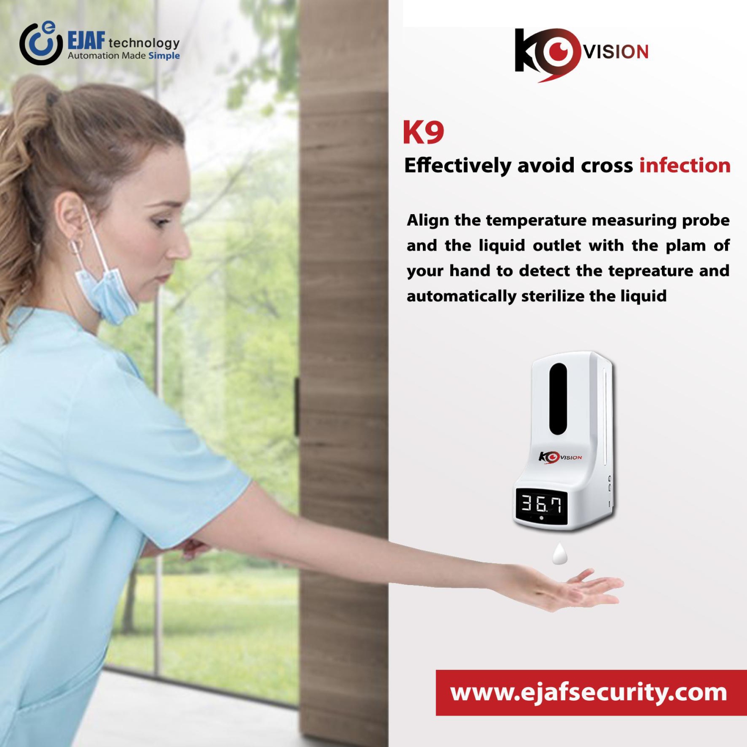 Distributeur intelligent de savon/désinfectant pour les mains avec sonde de température intégrée K9 - Blanc