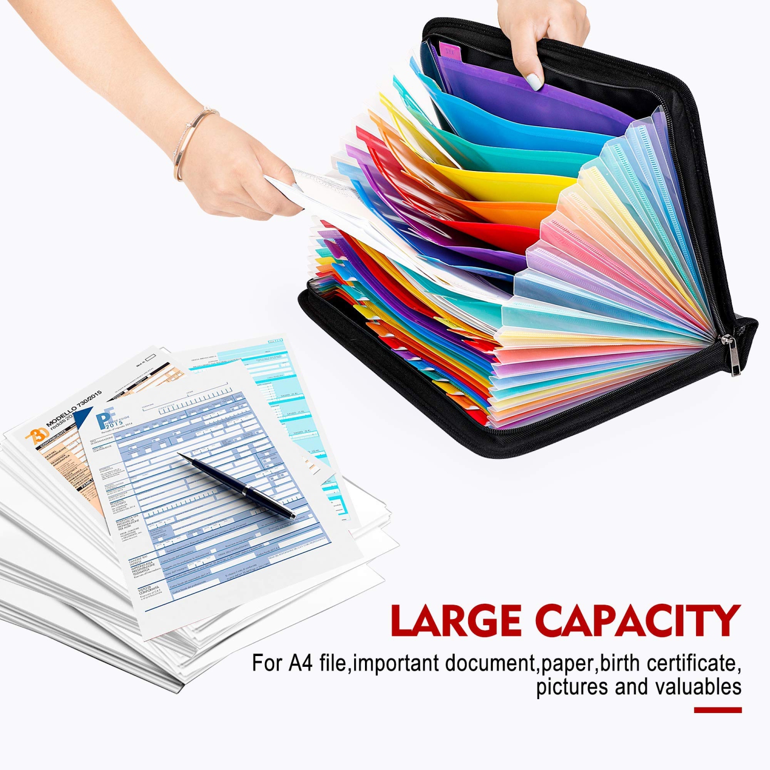 ENGPOW – Classeur extensible, résistant au feu avec 25 pochettes de couleur, étiquettes, fermeture à glissière, ignifuge