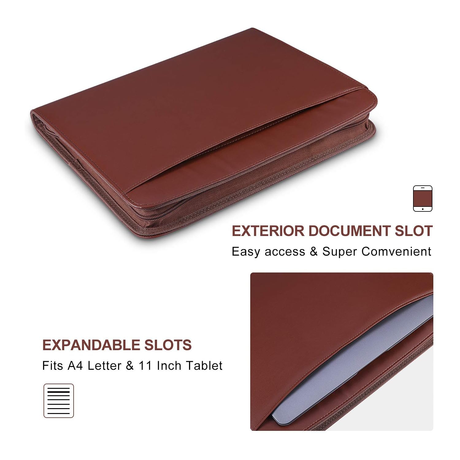 Portfolio Binder Zippered Padfolio, Interview Resume Document Organizer Leather Travel Conference Folder Executive Business Padfolio Case with