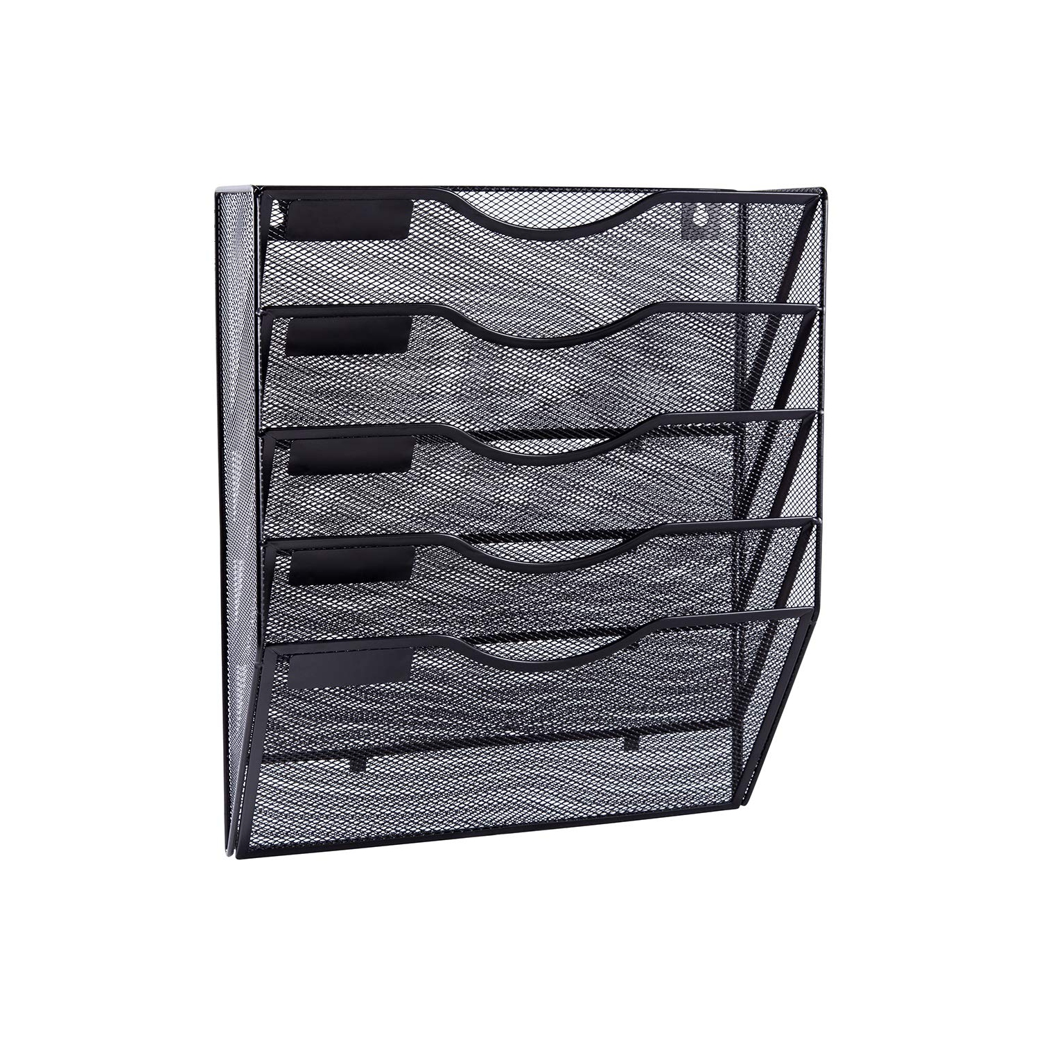 EASEPRES 5 Pockets Mesh Wall File Holder Organizer Office Hanging Magazine Rack, Black