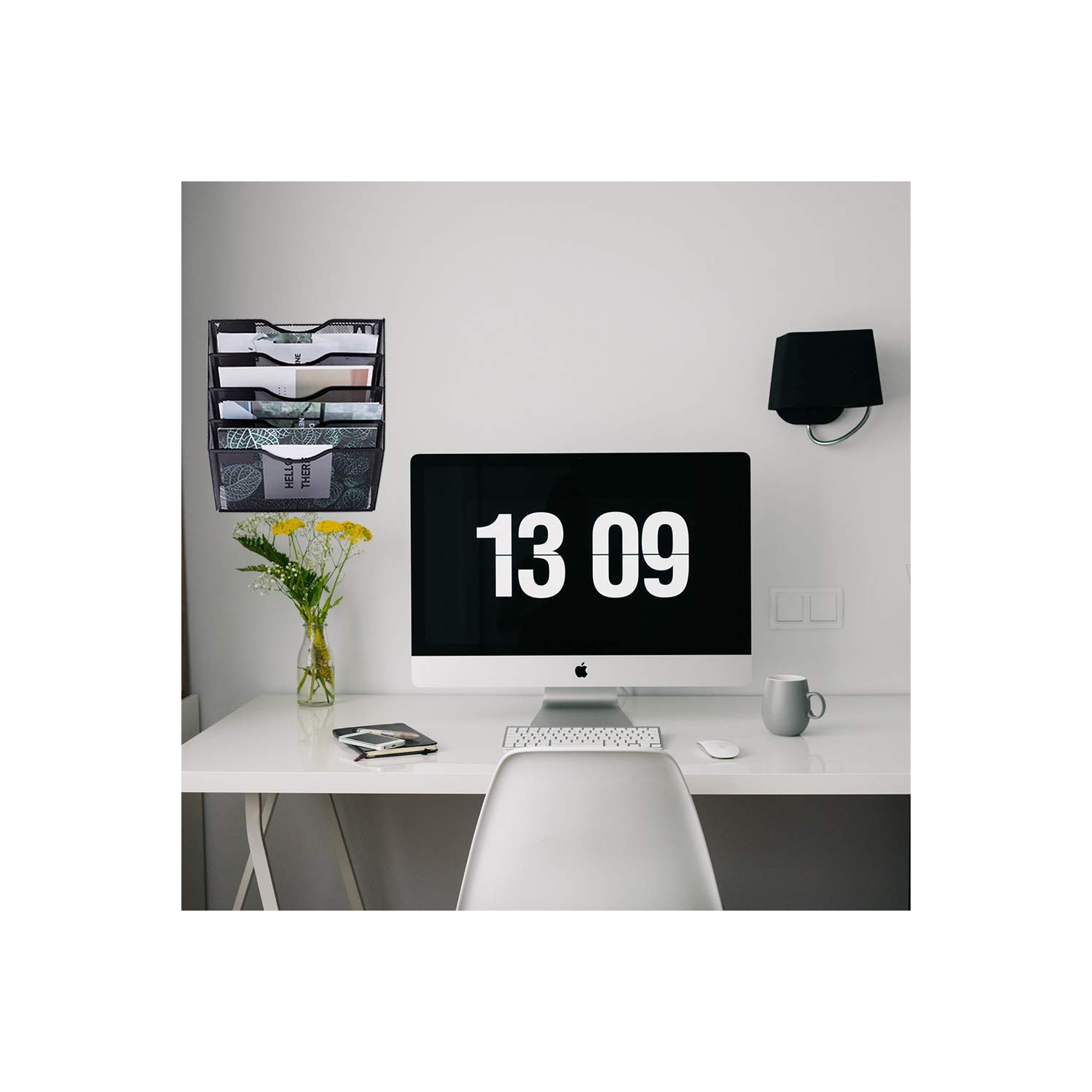 EASEPRES 5 Pockets Mesh Wall File Holder Organizer Office Hanging Magazine Rack, Black