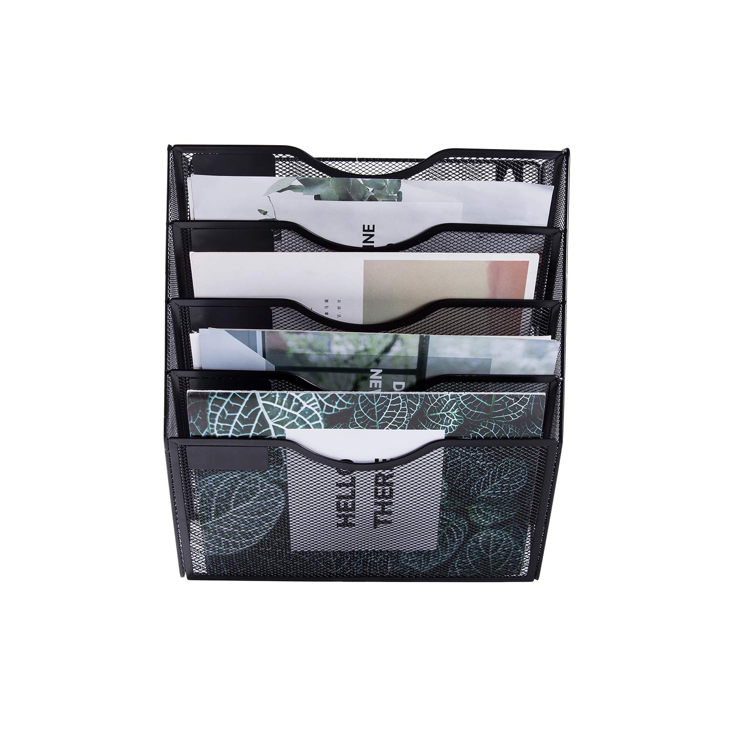 EASEPRES 5 Pockets Mesh Wall File Holder Organizer Office Hanging Magazine Rack, Black