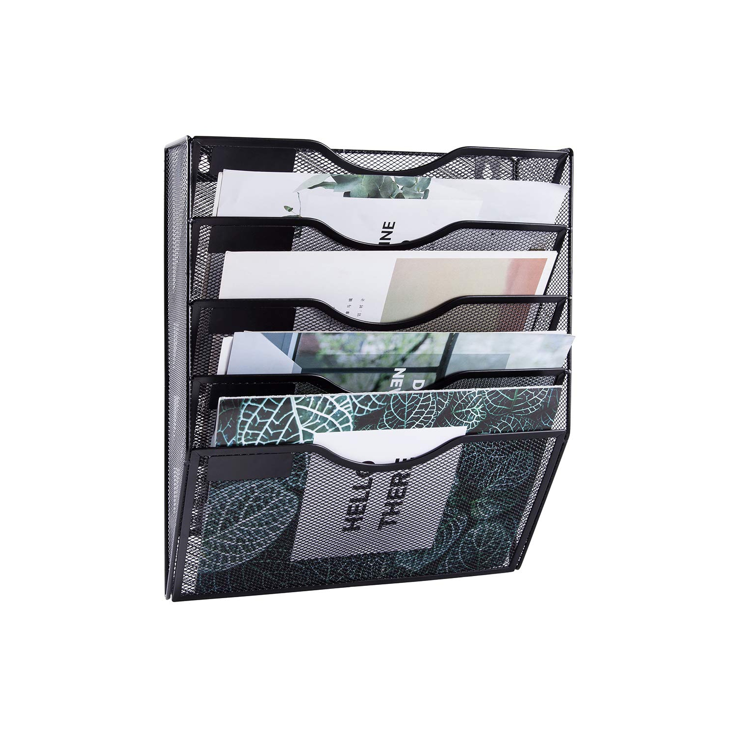 EASEPRES 5 Pockets Mesh Wall File Holder Organizer Office Hanging Magazine Rack, Black