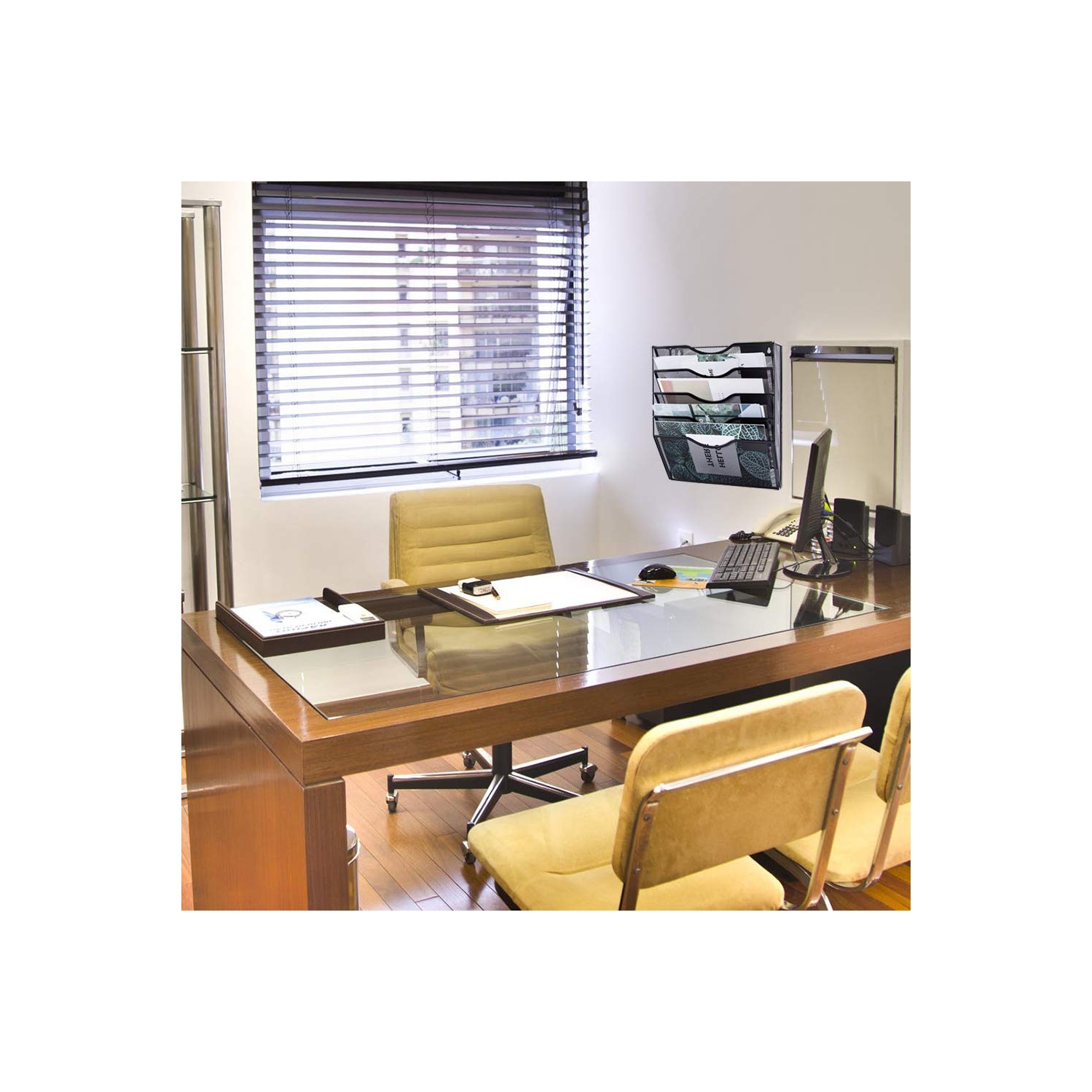 EASEPRES 5 Pockets Mesh Wall File Holder Organizer Office Hanging Magazine Rack, Black