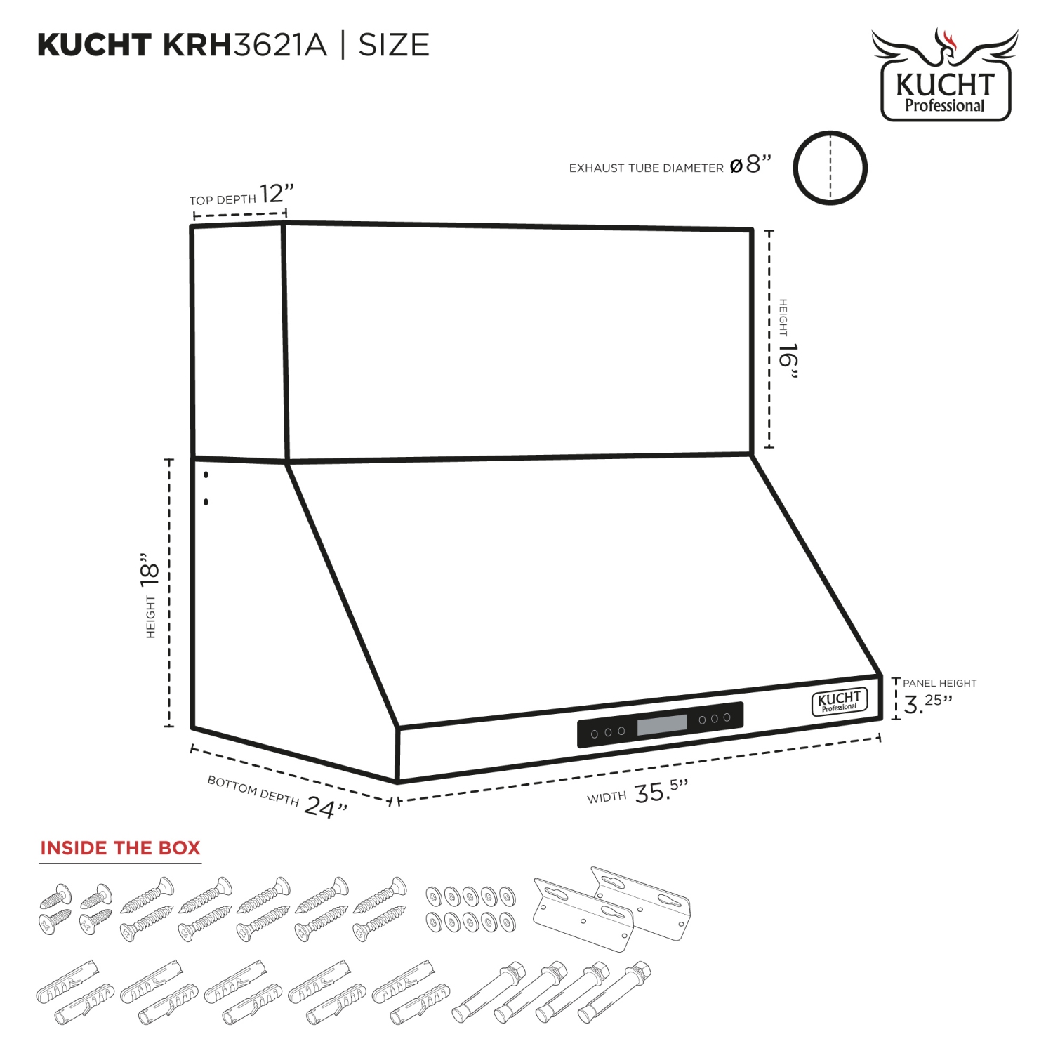 KUCHT Professional 36-inch 900 CFM Ducted Wall Mount Range Hood in Stainless Steel