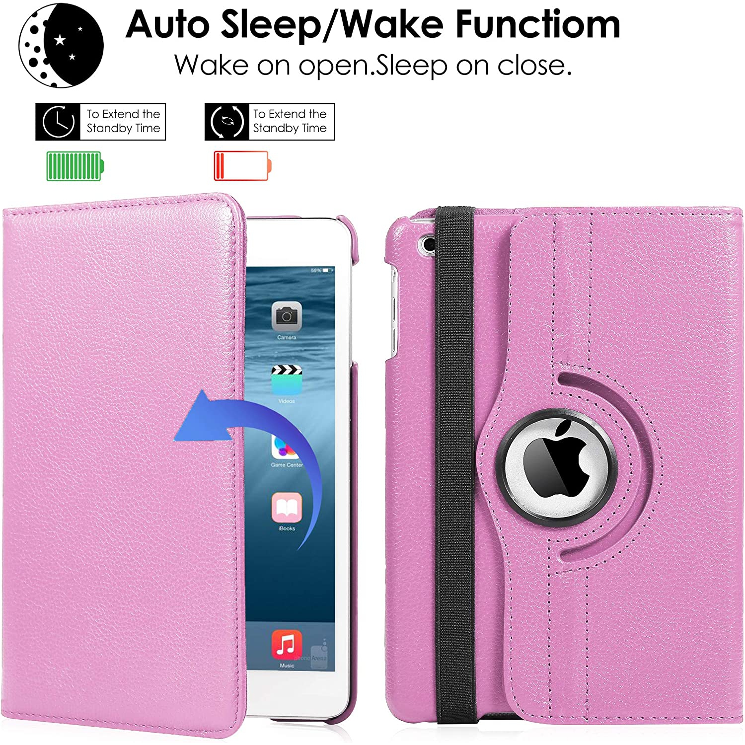 Soft Light Pink Leather Smart Rotating Case for iPad Mini 4 / 5 - 360 Degree Rotating Stand Case Cover with Auto Sleep/Wake Feature for iPad Mini 4/5