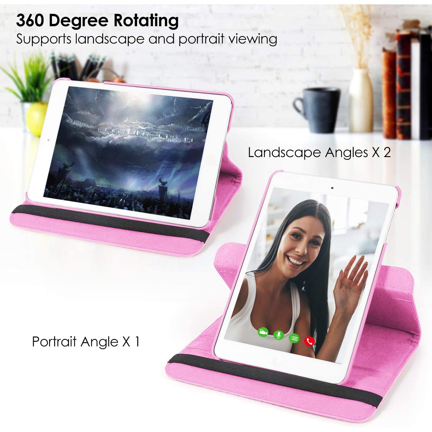 Soft Light Pink Leather Smart Rotating Case for iPad Mini 4 / 5 - 360 Degree Rotating Stand Case Cover with Auto Sleep/Wake Feature for iPad Mini 4/5