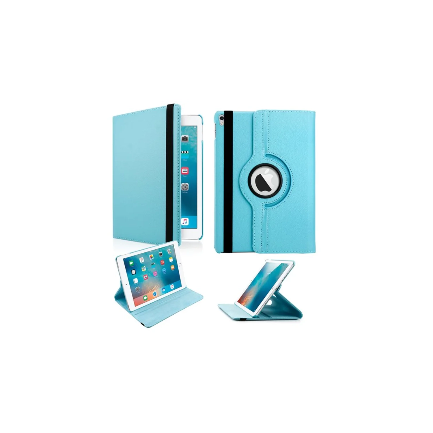 Light Blue Leather Smart Rotating Case for iPad 2 / 3 / 4 Gen