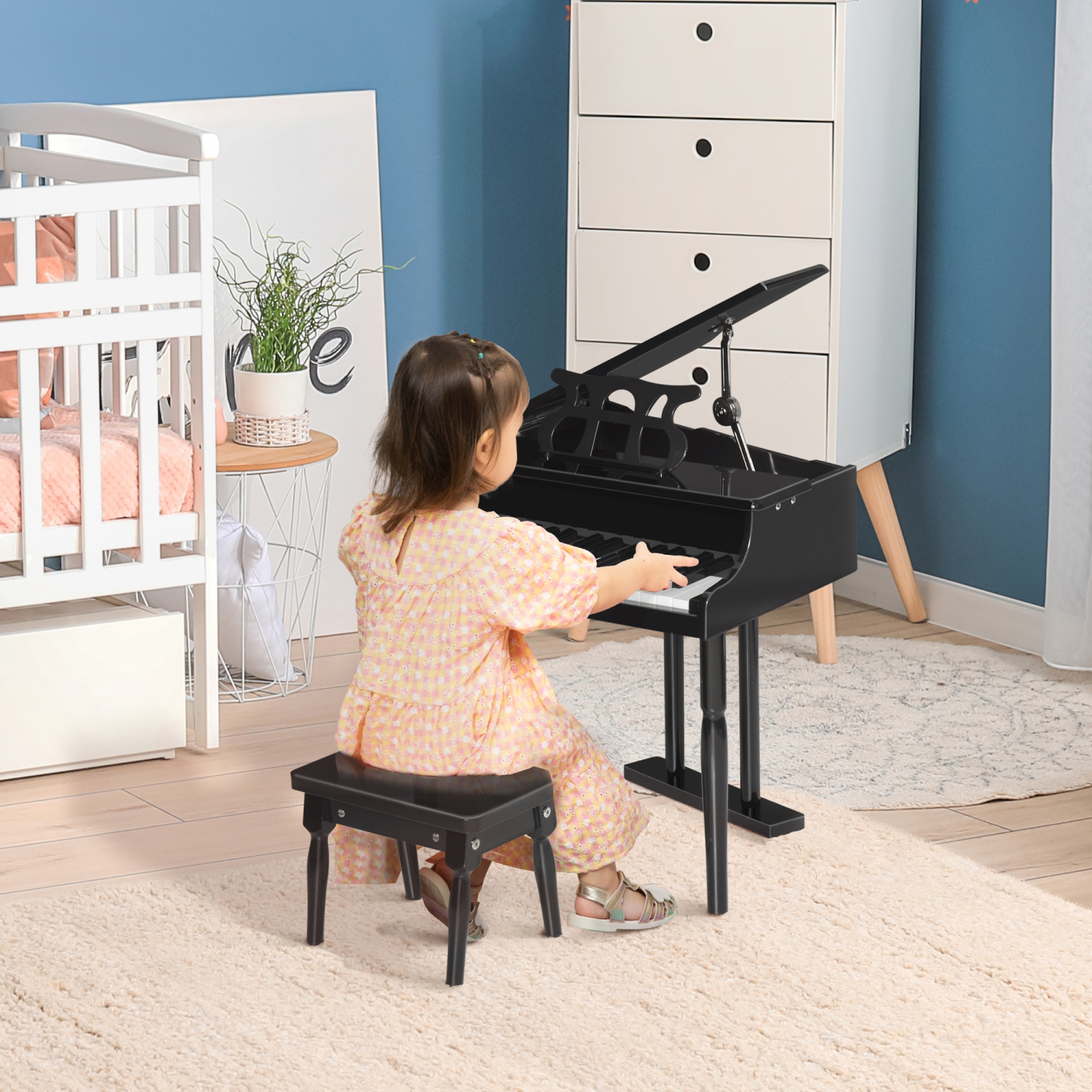 Piano moderne pour enfants HOMCOM, 30 touches, ensemble de 2, mini jouet pour enfant, piano à queue avec lutrin et banc, cadeau idéal, noir