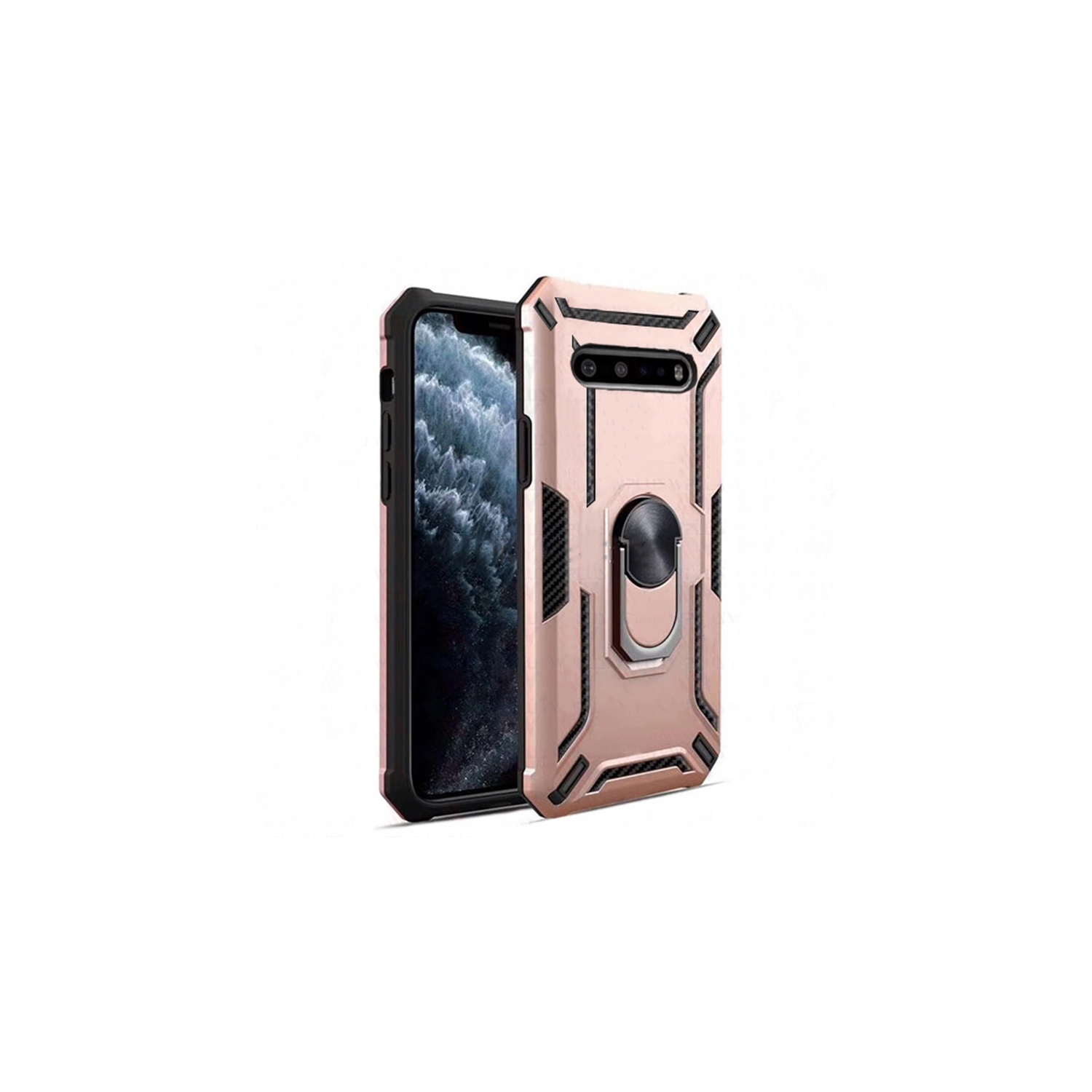【CSmart】 Anti-Drop Hybrid Magnetic Hard Armor Case with Fashion Ring Holder for LG V60, Rose Gold