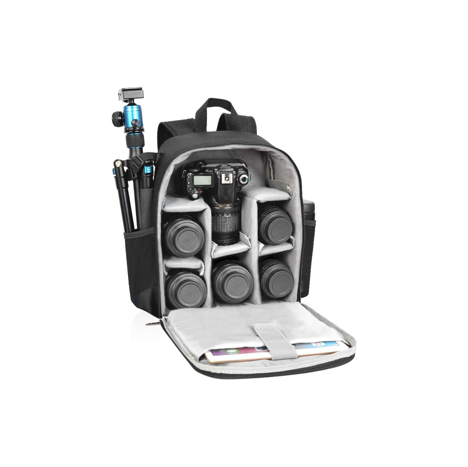 Sac à dos étanche professionnel pour appareil reflex/reflex compatible avec objectifs Nikon de Sony trépied et accessoires - Noir