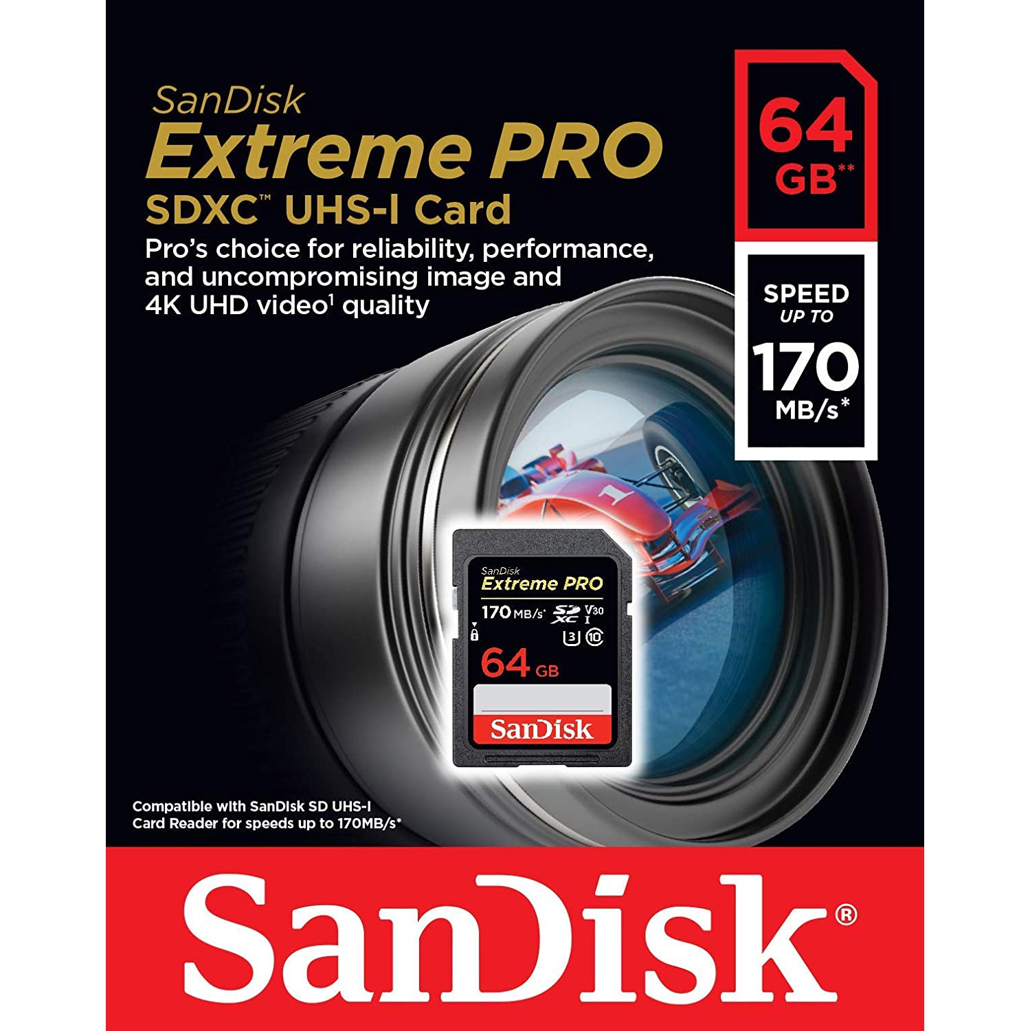 SanDisk 64GB Extreme PRO SDXC UHS-I Card - C10, U3, V30, 4K UHD