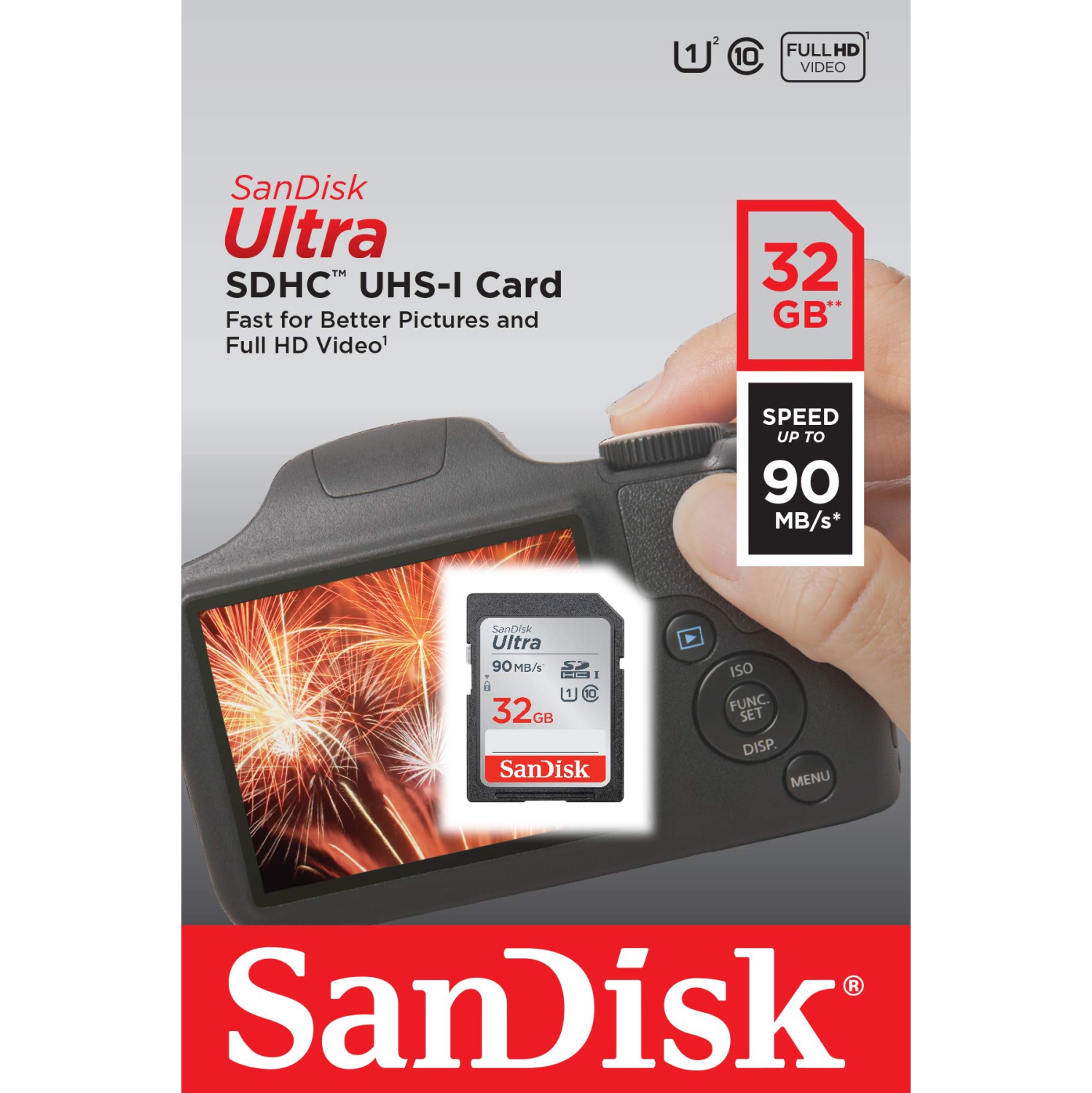 SanDisk 32GB Ultra SDHC UHS-I Memory Card - 90MB/s, C10, U1, Full