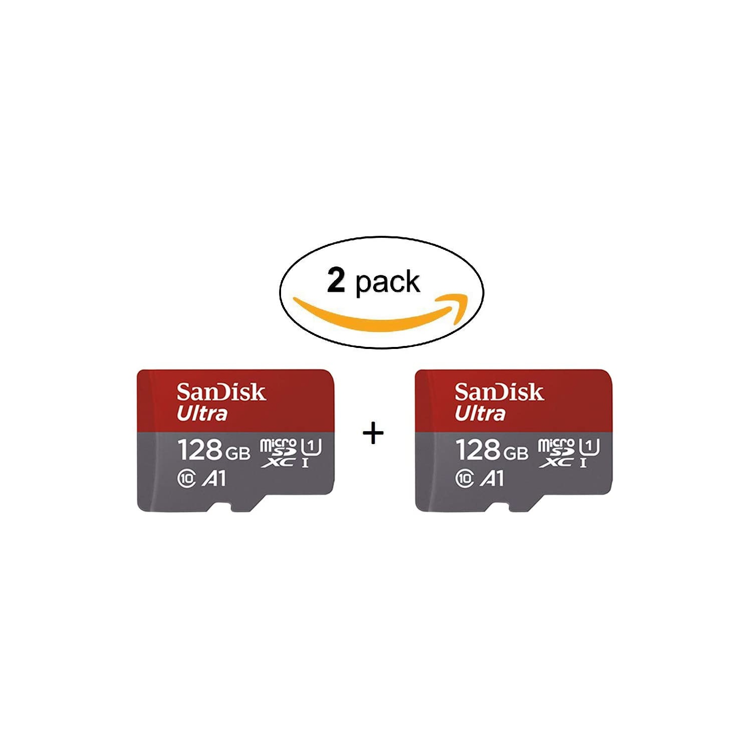 SanDisk Ultra 128GB microSDXC UHS-I card with Adapter(SDSQUAR-128G-GN6MA), 2 Pack(128GB)