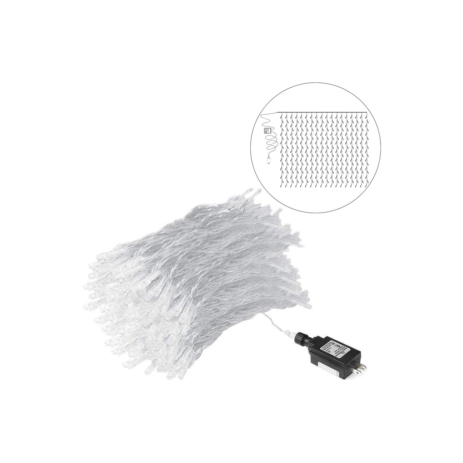 Rideaux lumineux à DEL 9,8 x 9,8 pi 300 DEL 8 modes pour décoration de mariage d'intérieur Party Chirstmas