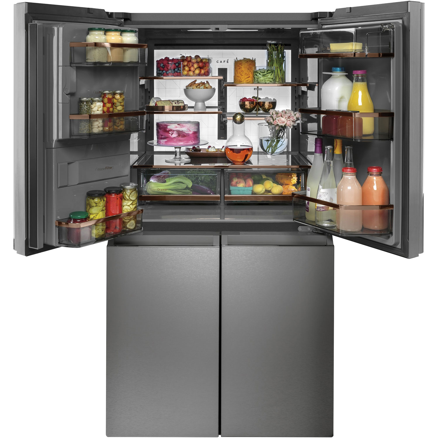 Cafe 36" 27.6 Cu.Ft. French Door Refrigerator w/ Water & Ice Dispenser -Platinum Glass