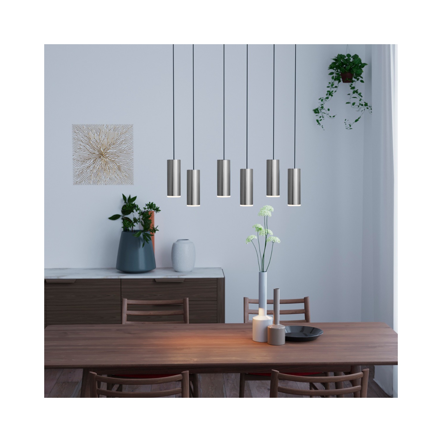 Taurus 6 Light Nickel Pendant - Rectangle Canopy