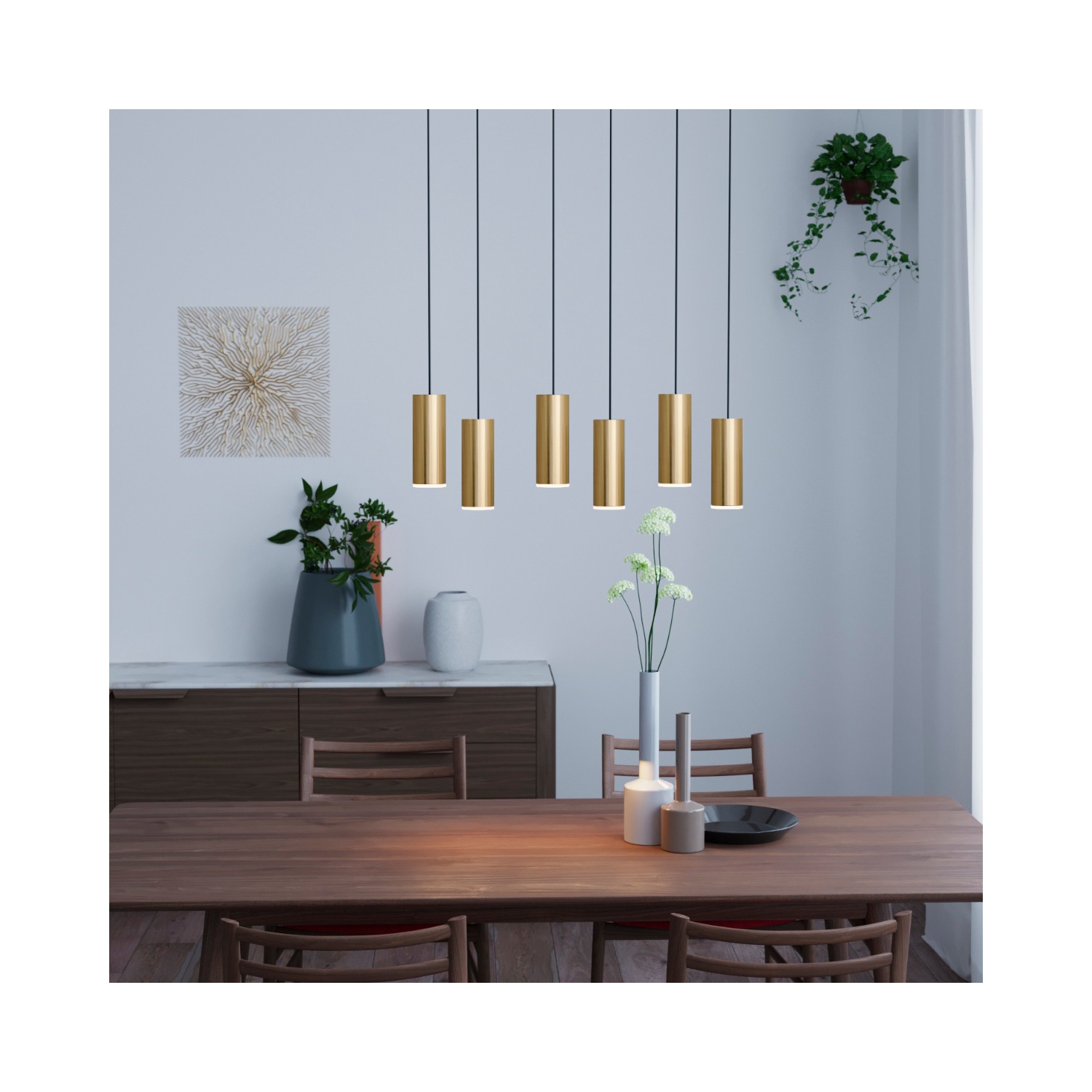 Taurus 6 Light Brass Pendant - Rectangle Canopy