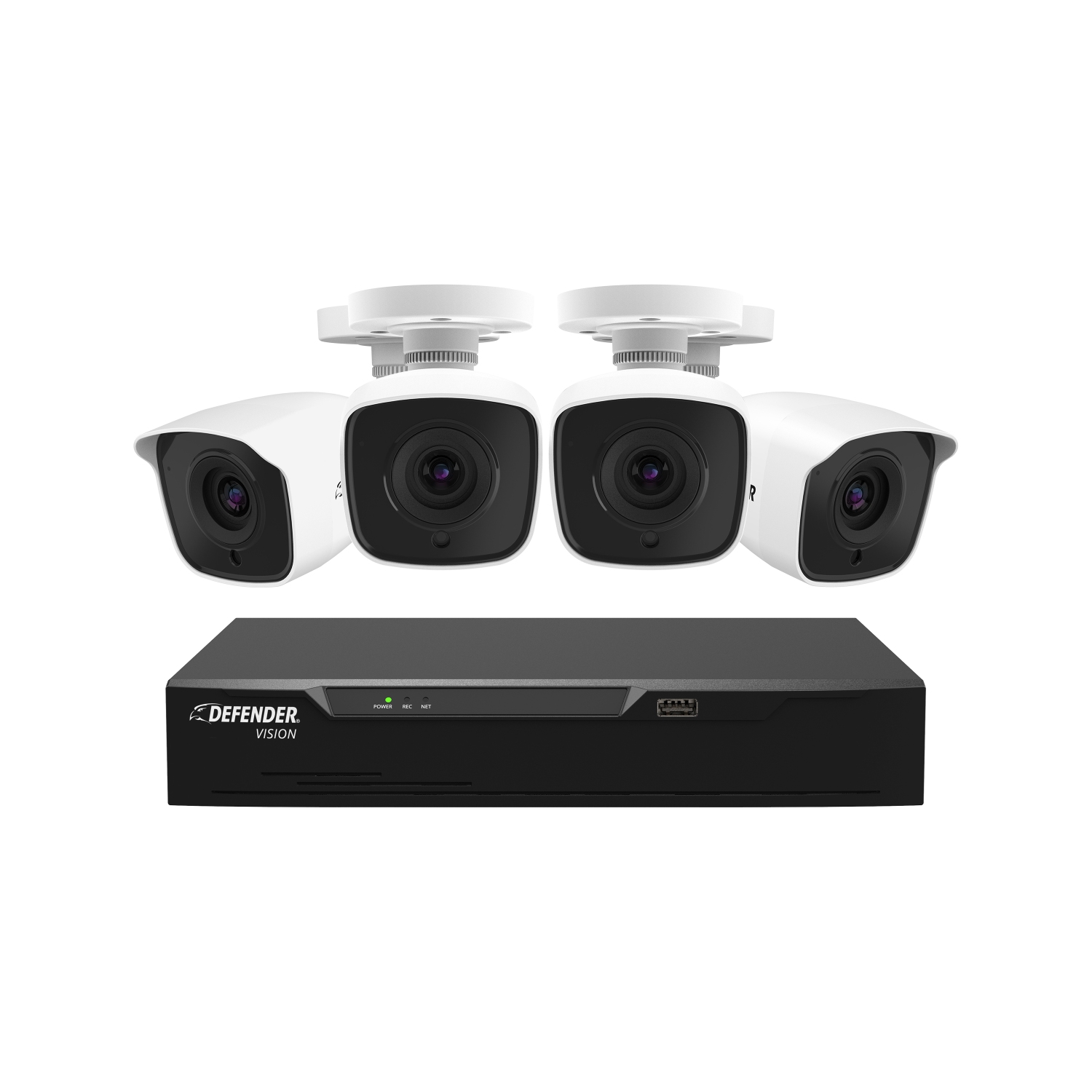 Defender Vision 4K Ultra-HD 1TB Wired Cameras for Home & Business Security , Indoor & Outdoor Surveillance Cameras, No Monthly Fees (4 Cameras)