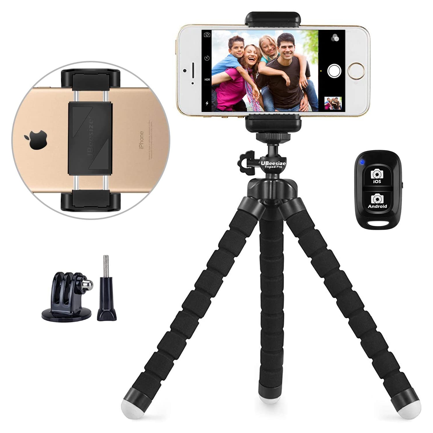 UBeesize Phone tripod, UBeesize Portable and Adjustable Camera Stand Holder with Wireless Remote and Universal Clip, Compatible with iPhone, Android Phone, Camera, Sports Camera GoPro