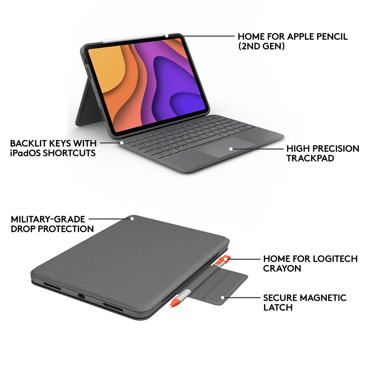 Logitech Folio Touch Keyboard Case with Trackpad for iPad Air 11", iPad Air (5th/4th Gen) - Grey