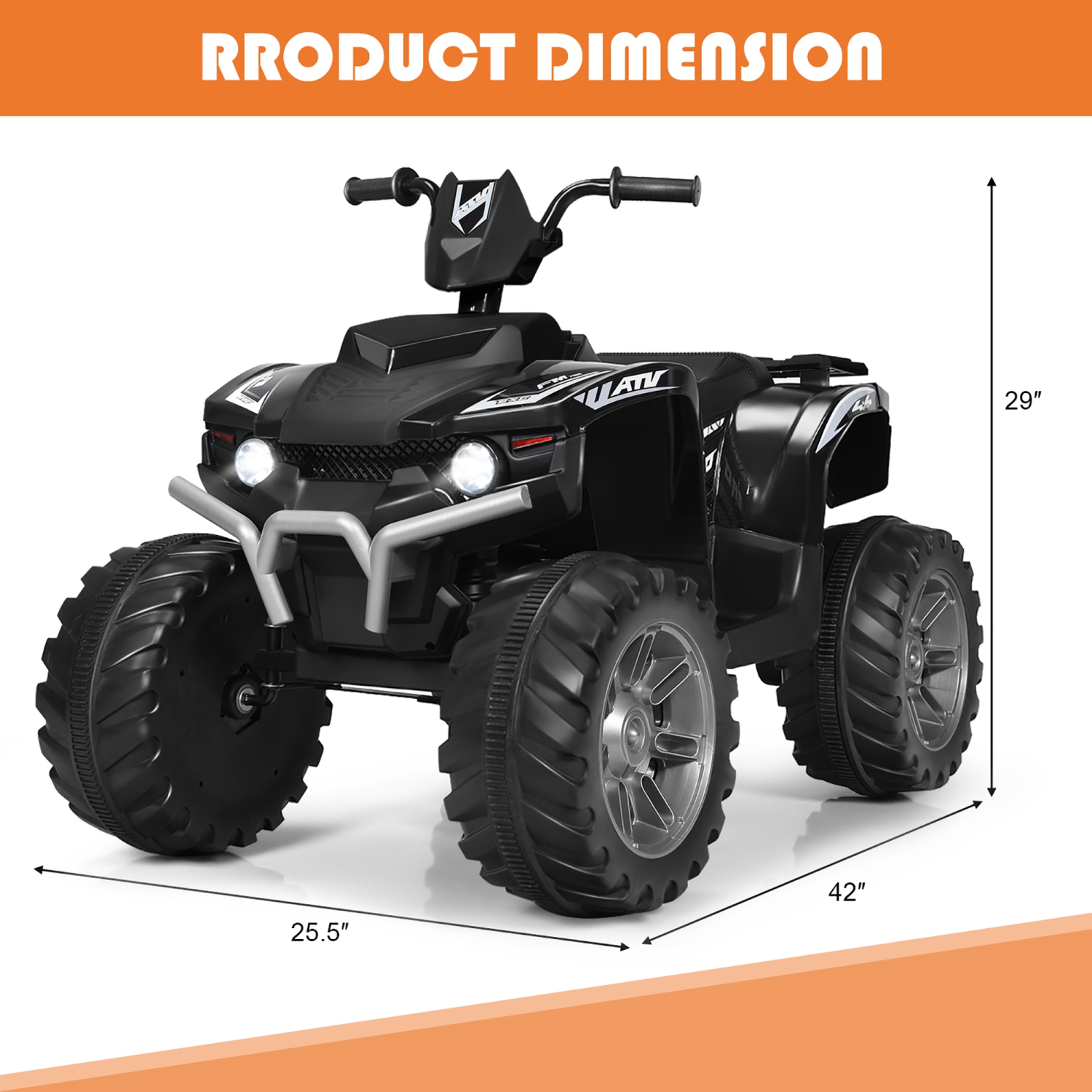 Costway 12V Kids 4-Wheeler ATV Quad Ride On Car w/ LED Lights Music Bluetooth USB