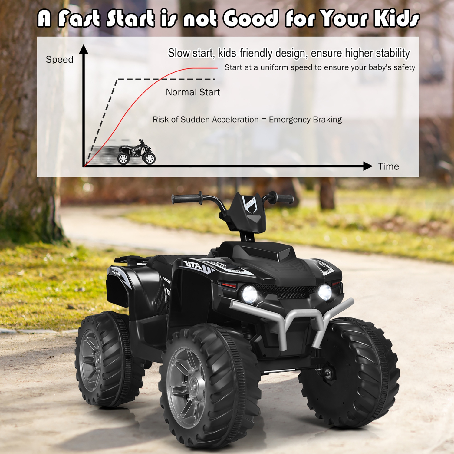 Costway 12V Kids 4-Wheeler ATV Quad Ride On Car w/ LED Lights Music Bluetooth USB